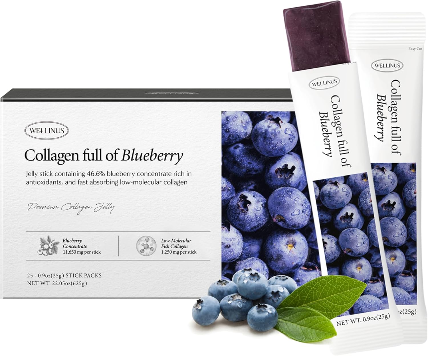 WELLINUS Korean Collagen Jelly Sticks - 25 Mango Flavored Marine Collagen Peptide Snacks for Anti-Aging- Collagen Protein Sugar-Free, Travel Packs for Hair & Nail Strength