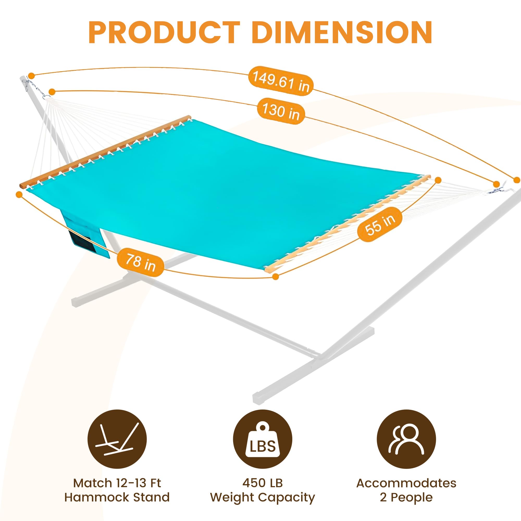 Lazy Daze Hammocks Hamaca doble exterior de 11 pies, hamaca de tela de olefina de secado rápido con barra separadora, hamaca con cadenas para exteriores, piscina, patio trasero, capacidad de 450