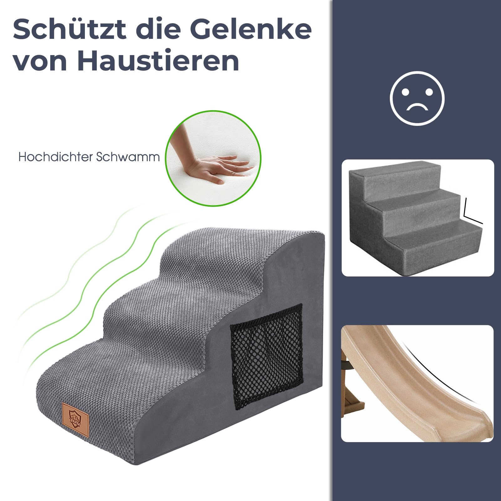Zerbuger Hundetreppe Aus Schaumstoff – 3-stufig, 40,6 Cm Hoch, Rutschfeste Rampe Für Kleine/ältere Hunde & Katzen, Waschbarer Bezug