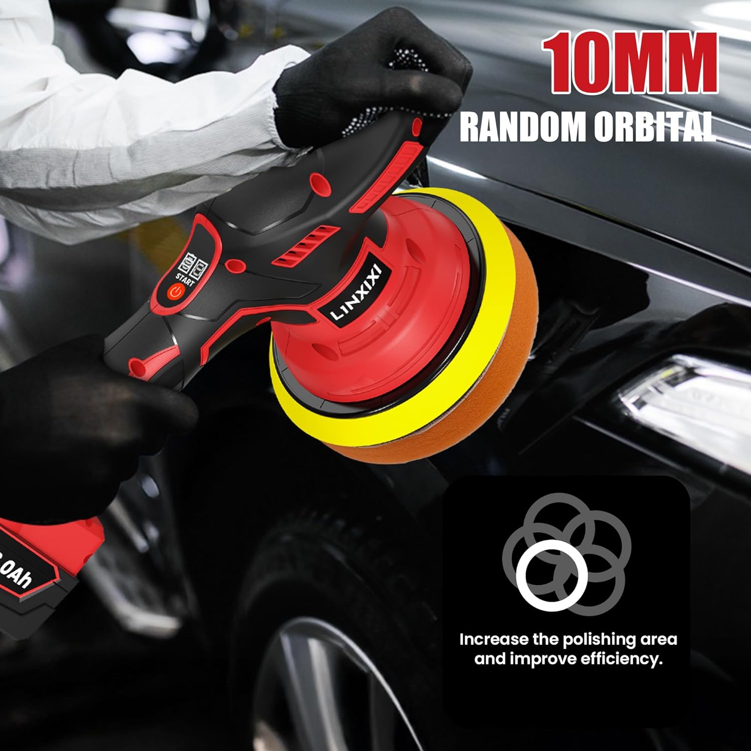 Cordless Car Polisher for Car Detailing Compatible with Milwaukee 18V Battery (Battery Not Include), 6 inch Car Buffer with 26pcs Polishing Kit, 8 Variable Speed Portable Orbital Polisher for Auto - Image 5