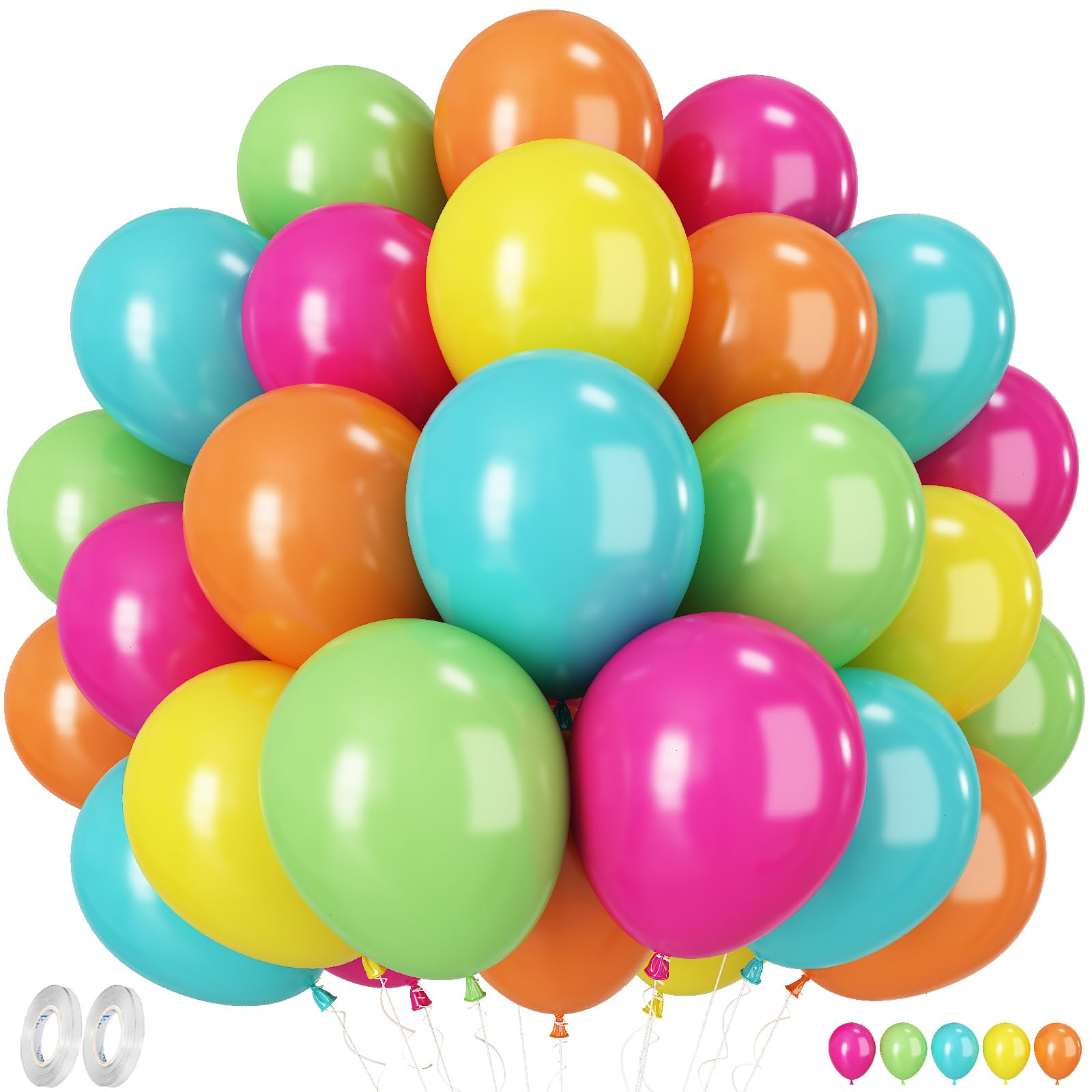 Tropical Balloons, 50 Packs 12 Inch Hawaiian Balloons Hot Pink Orange Teal Green Balloon Colorful Balloon for Summer Birthday Baby Shower Tropical Aloha Luau Pool Party Decorations