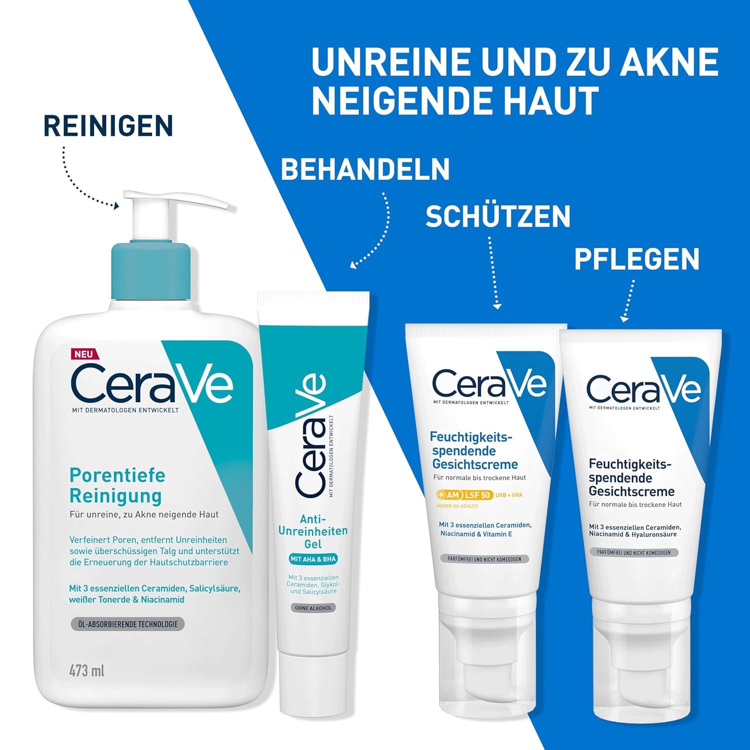 CeraVe Porentiefe Reinigung, Schäumendes Reinigungsgel mit Salicylsäure für das Gesicht bei unreiner und zu Akne neigender Haut, 473ml