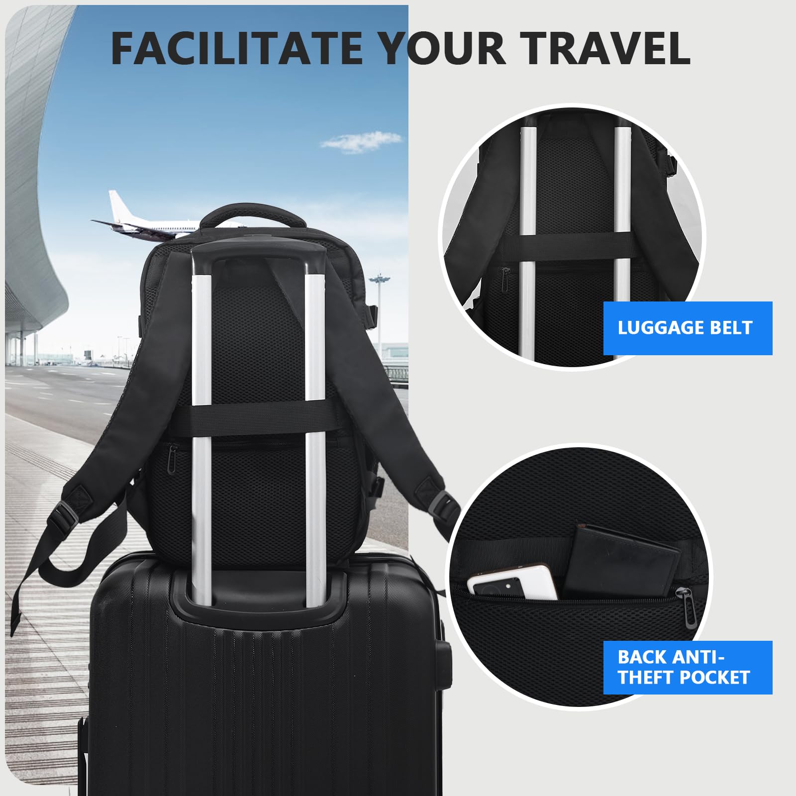 KIRFEIHT Bagaglio a Mano 40x20x25 per Ryanair Zaino da Viaggio Aereo Piccolo - Borsa da Viaggio per Cabina, Zaini Universali per Uomo e Donna per Scuola Trekking Lavoro - Nero