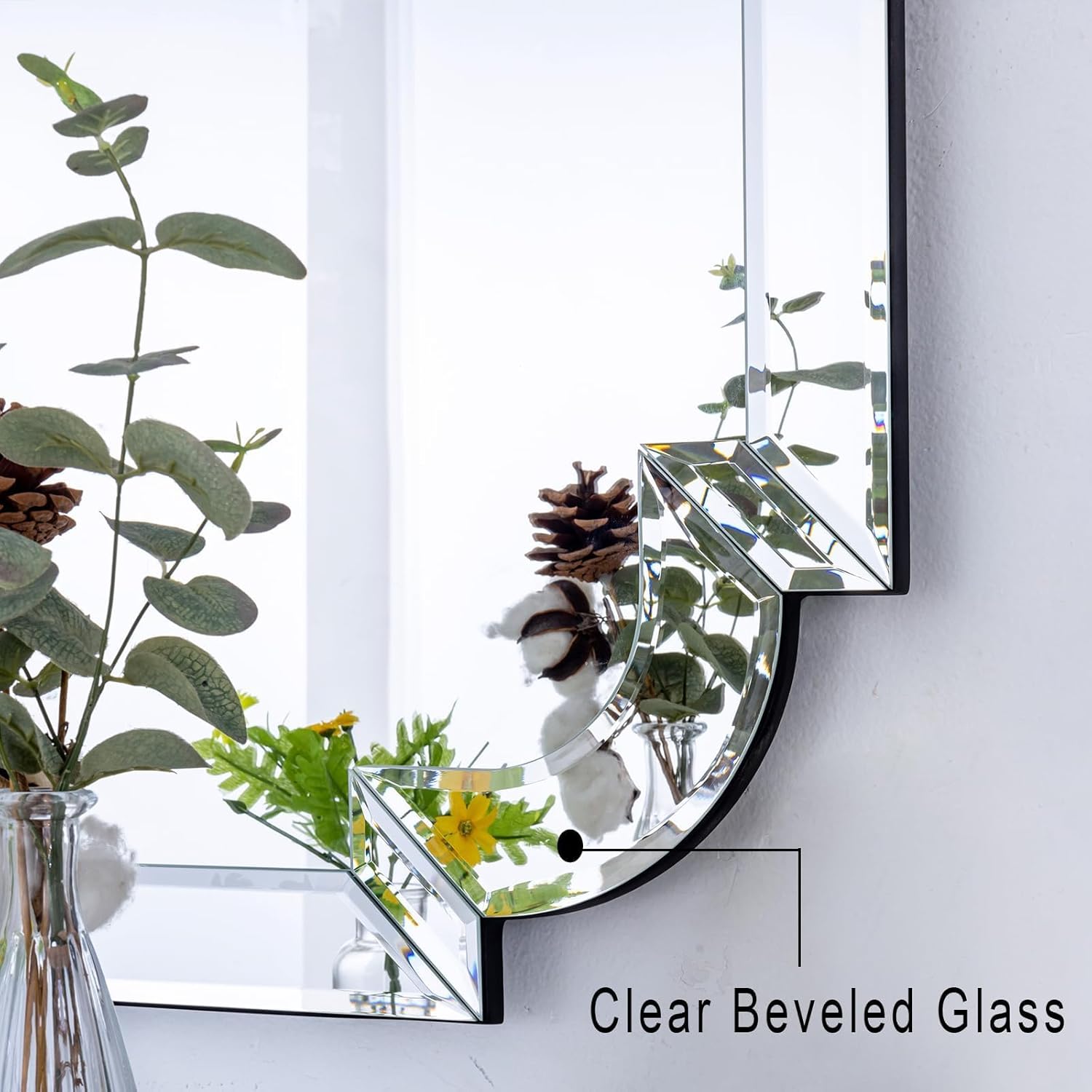 Chende Large Full Length Mirror, 59''x30'' Frameless Beveled Mirrors for Bathroom Vanity, Modern Decorative Mirror with Scalloped Glass Frame for Living Room, Dining Room, Entryway