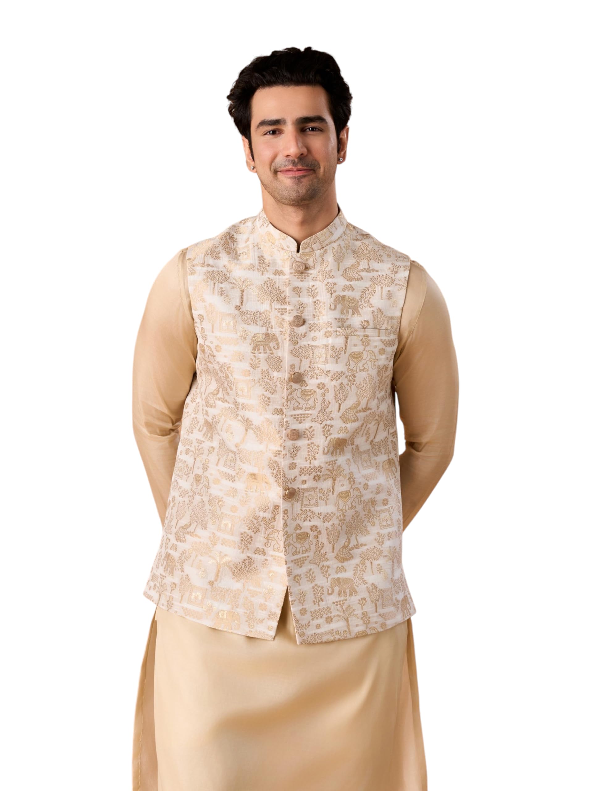 Men's Art Silk Embroidered & Sequinned Waist-Length Nehru Jacket (Blue,XXL)-image-33