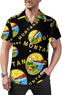 Montana State Flag Mens Shirts Hawaiian Short Sleeved Cuban Collar Graphic Tees Tops