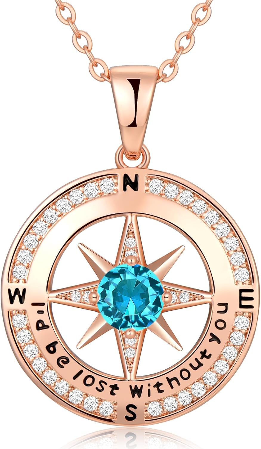 Compass Necklace Gifts for Women wife - S925 Sterling Silver Birthstone Necklaces f...