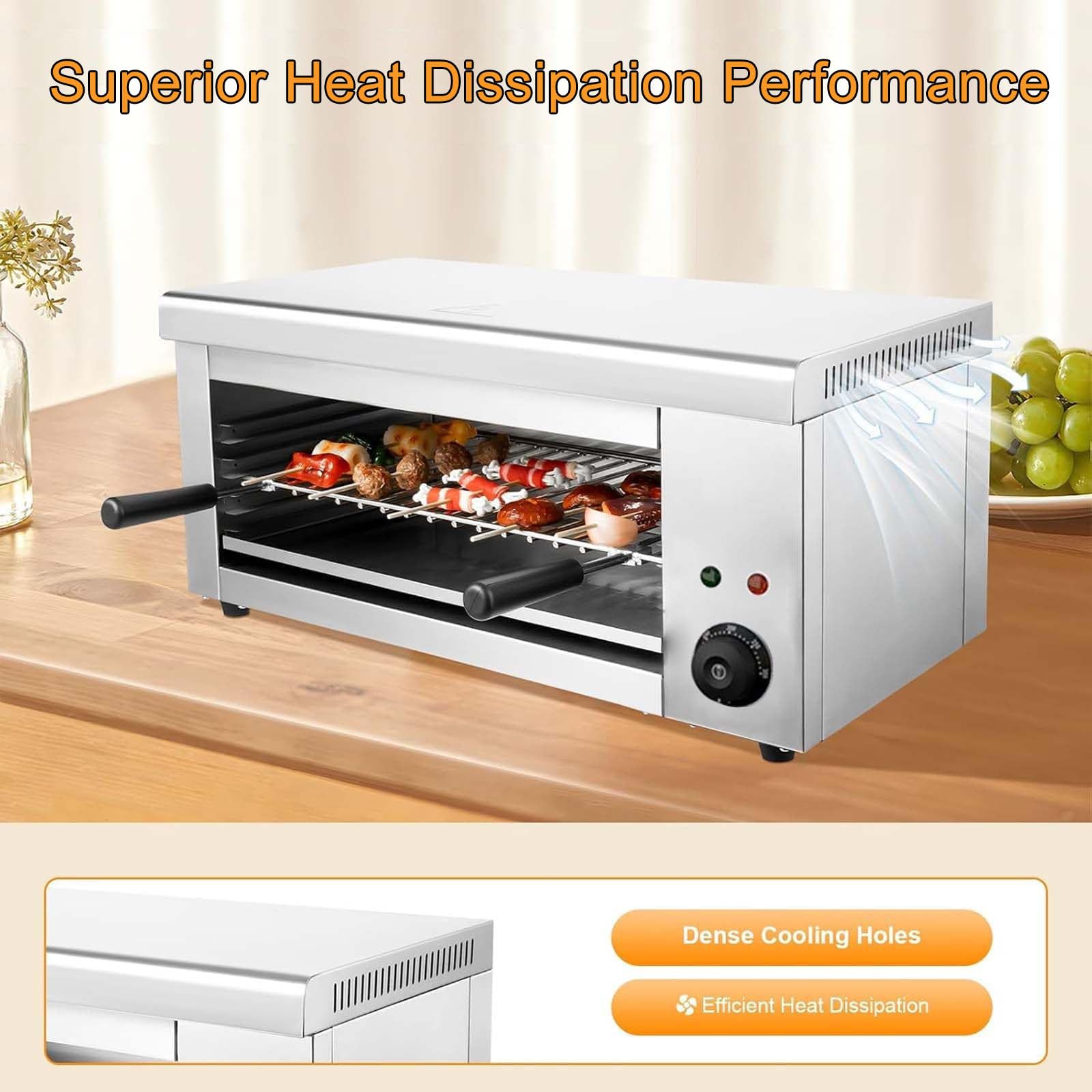 Salamandra Eléctrica Profesional De 2000 W, Gratinador De Acero Inoxidable con Temperatura De 50–300 °c, Parrilla Ajustable En 4 Alturas Y Bandeja Recogegotas