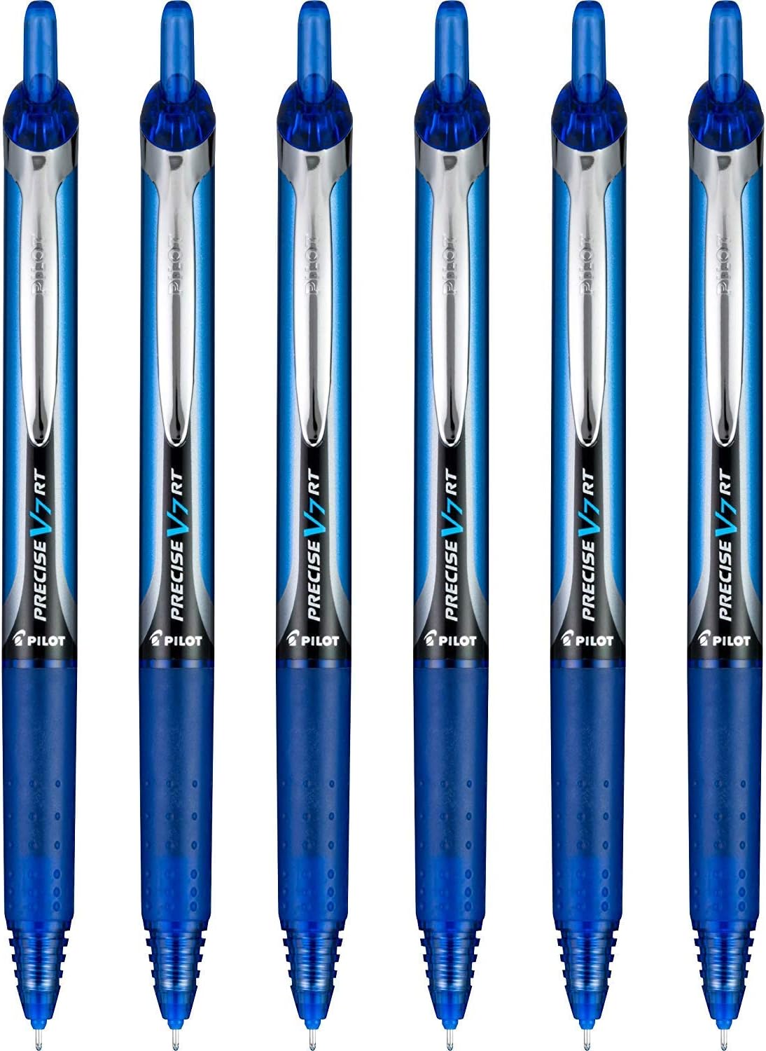 PilotPrecise V7 Rt Refillable & Retractable Liquid Ink Rolling Ball Pens, Fine Point (0.7mm) Blue Ink, 6-Pack (13619)
