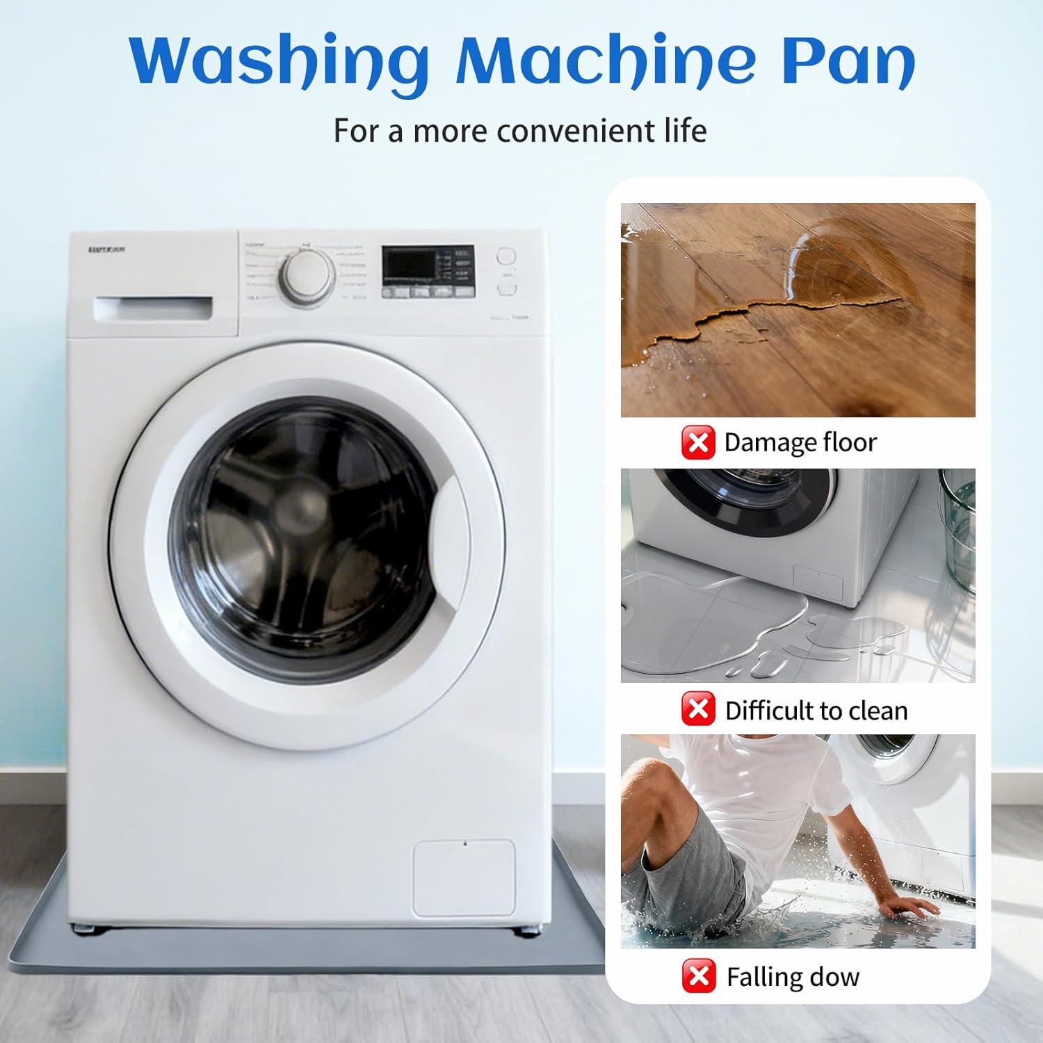 27×27inch Washing Machine Drain Pan Silicone mat Non-Slip Washing Machine Tray With Raised Edge for Floor Protection Multi-function Waterproof Pad (Grey)