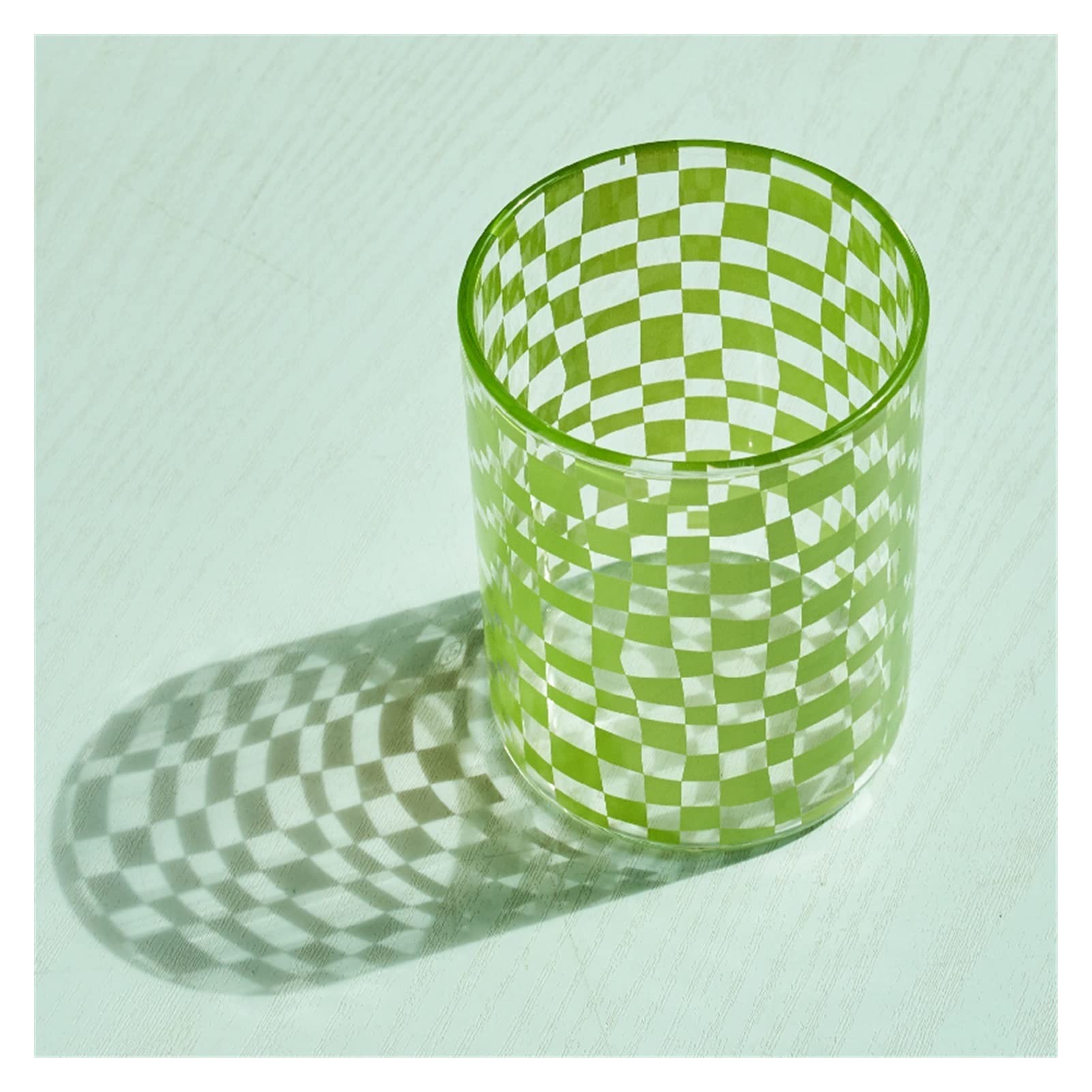 Becher Becher Classic Schachbrett Glas Milchbecher Handgefertigt Hitzebeständige Glas Familie Kaffeetasse Trinkwasser Saft Milch Kaffeetasse (Größe: 301-400ml, Farbe: Bianco)