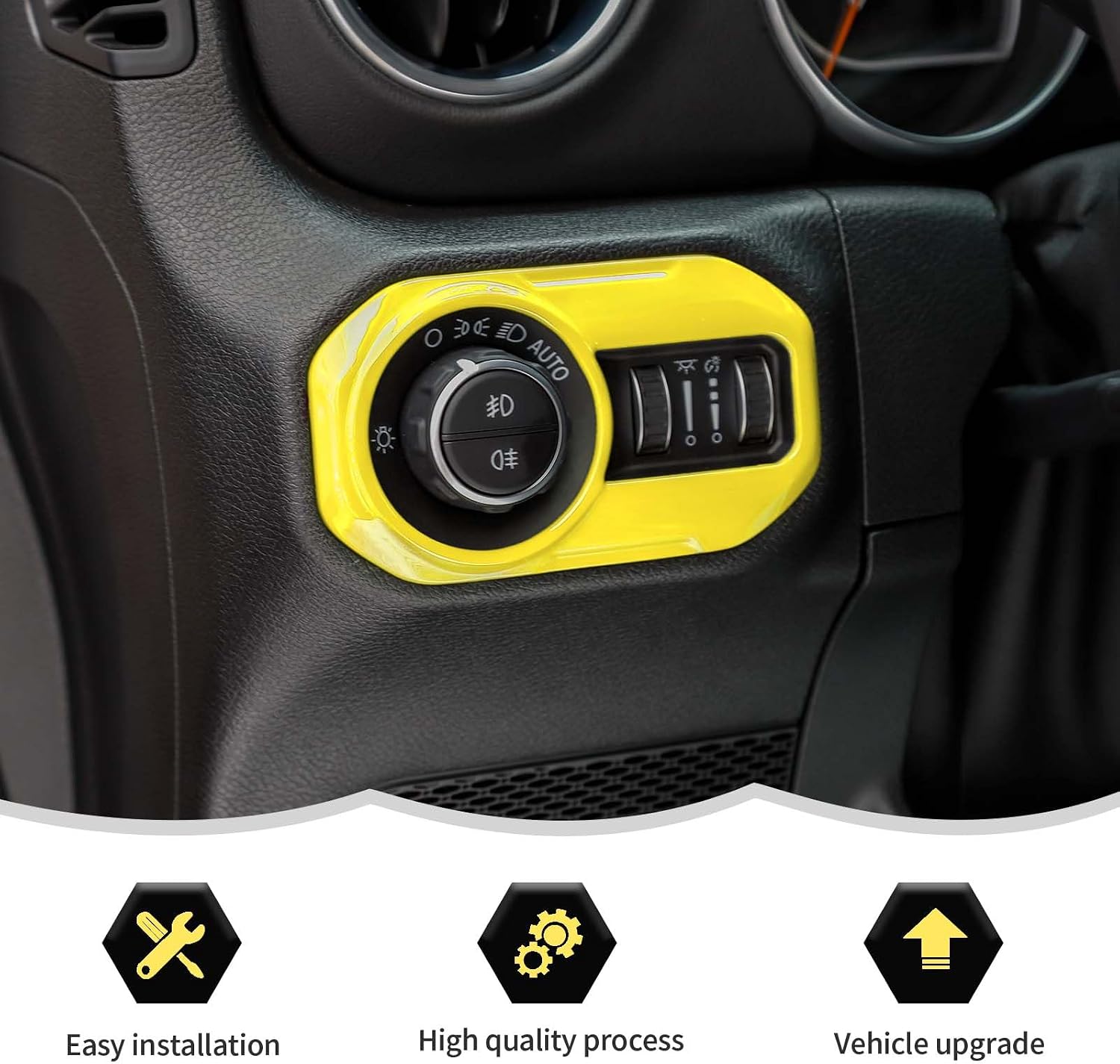 RT-TCZ Headlight Switch Button Trim Cover Lamp Switch Cover Trim Decoration Interior Accessories Compatible with Jeep Wrangler JL JLU & Gladiator JT 2018-2023,Yellow