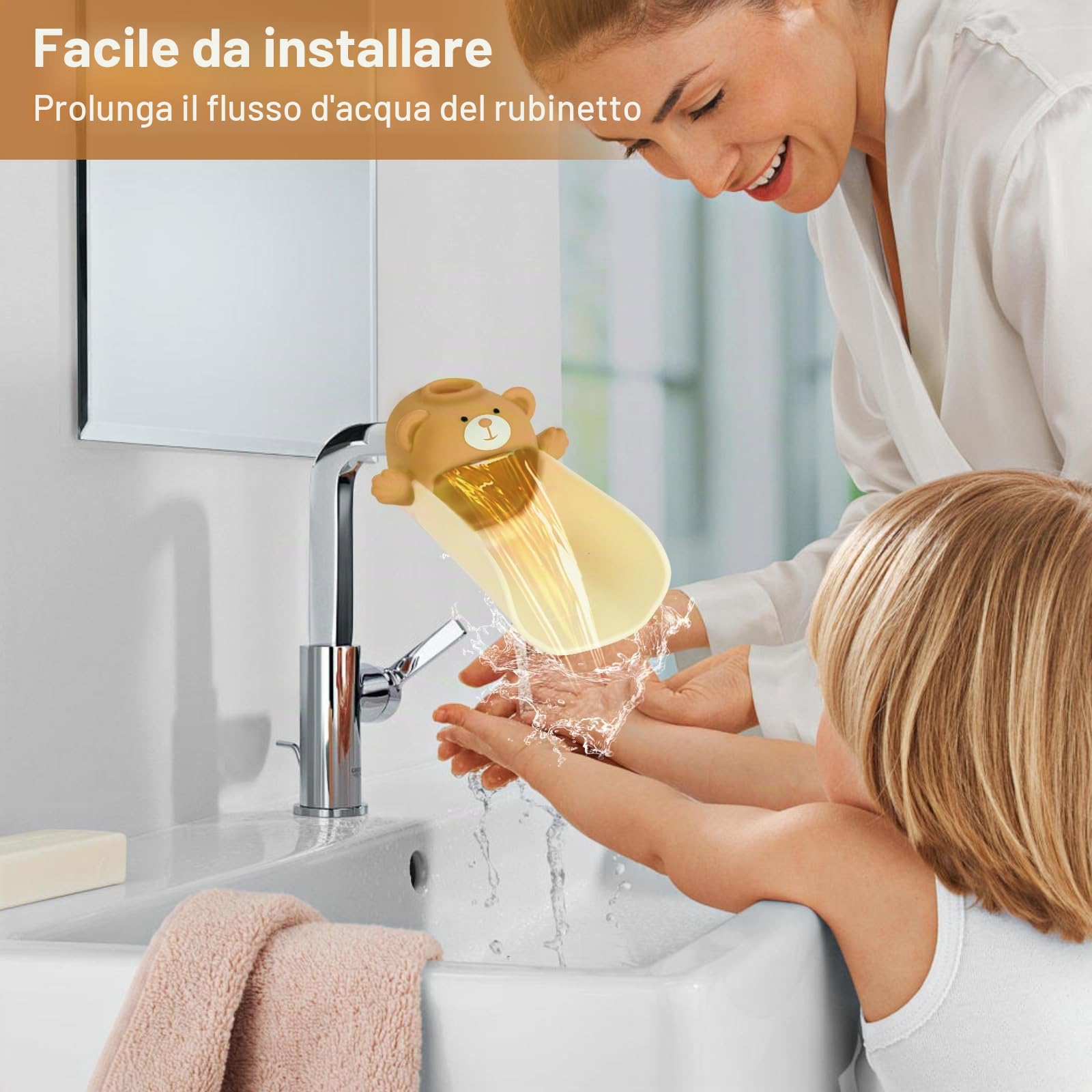 Estensore Rubinetto Bambini,Con effetto sensore di temperatura, Prolunga Per Rubinetto Per Bambini, Prolunga per rubinetto in silicone, Extender Rubinetto Bambini Kids Babies (Marrone)