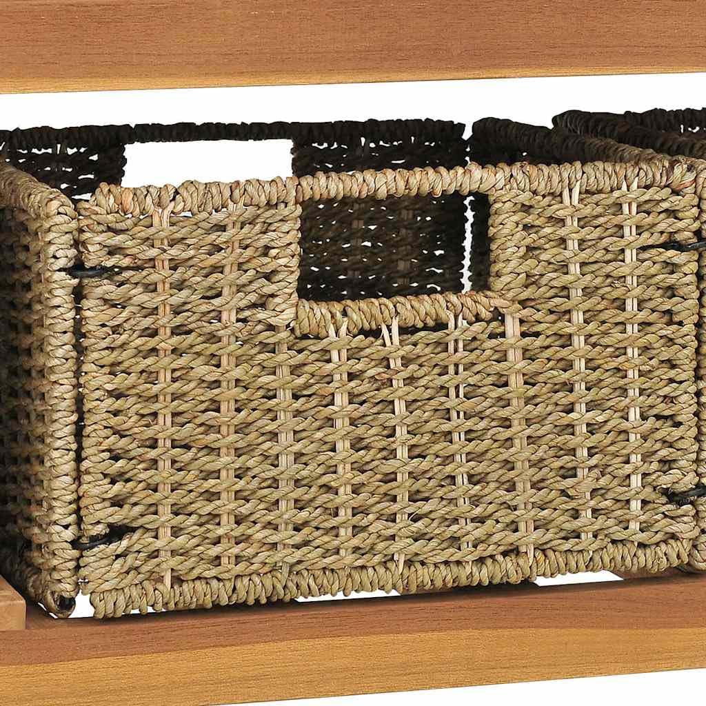 Umywalka z 3 koszami, lite drewno tekowe, 132 x 45 x 75 cm, mebel łazienkowy, miejsce do przechowywania, komoda do przechowywania, szafka wisząca, szuflada, drzwi, półka, montaż ścienny