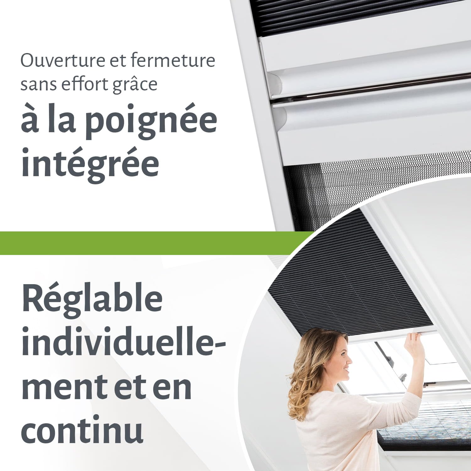 empasa Moustiquaire MASTER DUO Combi Fenêtre de toit plissé, aluminium | Protection solaire, Cadre découpable sur mesure, couleur : blanc, taille : 80 x 160 cm