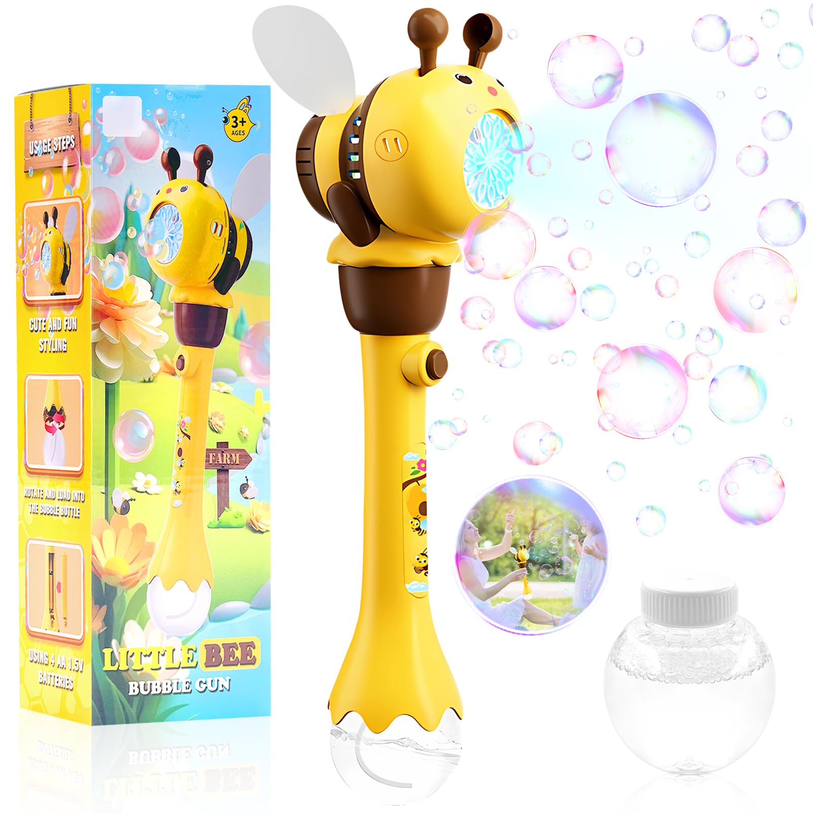 Lets Joy Electric Bubble Machine, Bee Bubble Sticks Toy, Bubble Machine with Bubble Solution, Soap Bubbles Children, Bee Bubbles Wand Carnival Party Gift