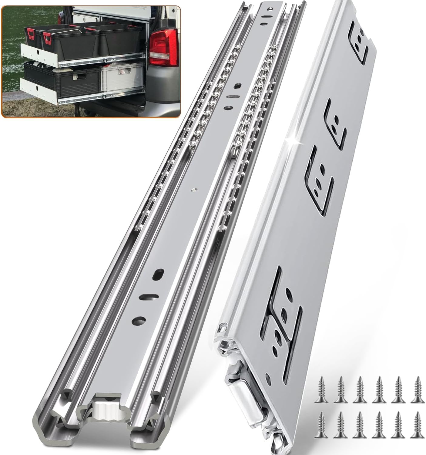 1 Pair 200 Lbs Heavy Duty Drawer Slides,8 10 12 14 16 18 20 22 24 26 28 30 32 34 36 38 40 Inch Full Extension Ball Bearing Rails Cabinet Tool Box Runners Tracks Glides(20 inch,with M4 Screws) 20 Inch 200LB/W:51mm