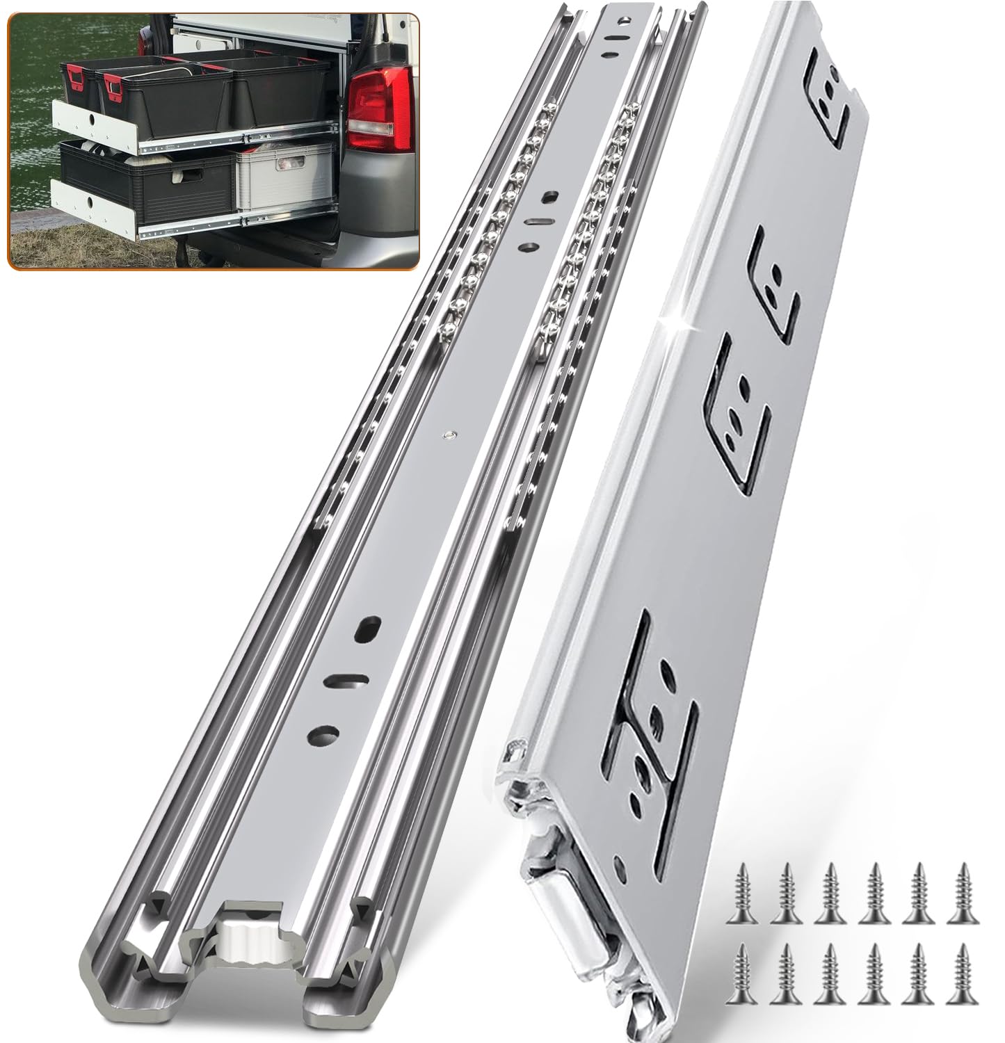 TP-LAIE 1 Pair 200 Lbs Heavy Duty Drawer Slides,8 10 12 14 16 18 20 22 24 26 28 30 32 34 36 38 40 Inch Full Extension Ball Bearing Rails Cabinet Tool Box Runners Tracks Glides(22 inch,with M4 Screws)