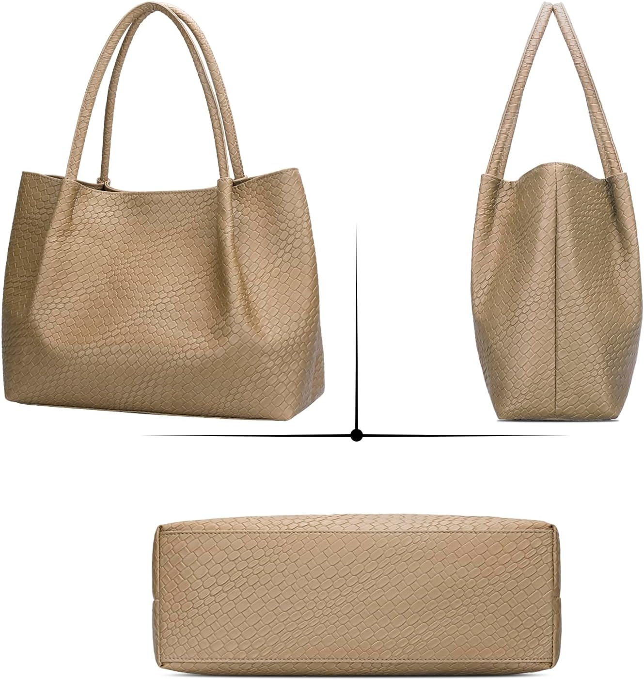 KKXIU Tote Bag for Women Vegan Leather Shoulder Purse Large Capacity Travel Bag - Image 3