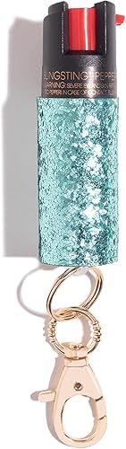 Pepper Spray Maximum Strength Self Defense Keychain for Women, 12-Foot Spray Range & UV Dye - Glitter