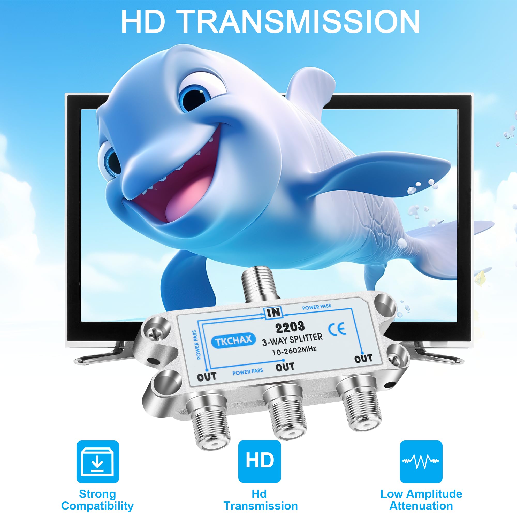 Répartiteur de câble coaxial à 3 Voies, Prend en Charge 10-2602 MHz, Compatible RG6, plaqué Nickel pour répartiteur de câble, Fonctionne avec CATV, TV Satellite, système d'antenne et