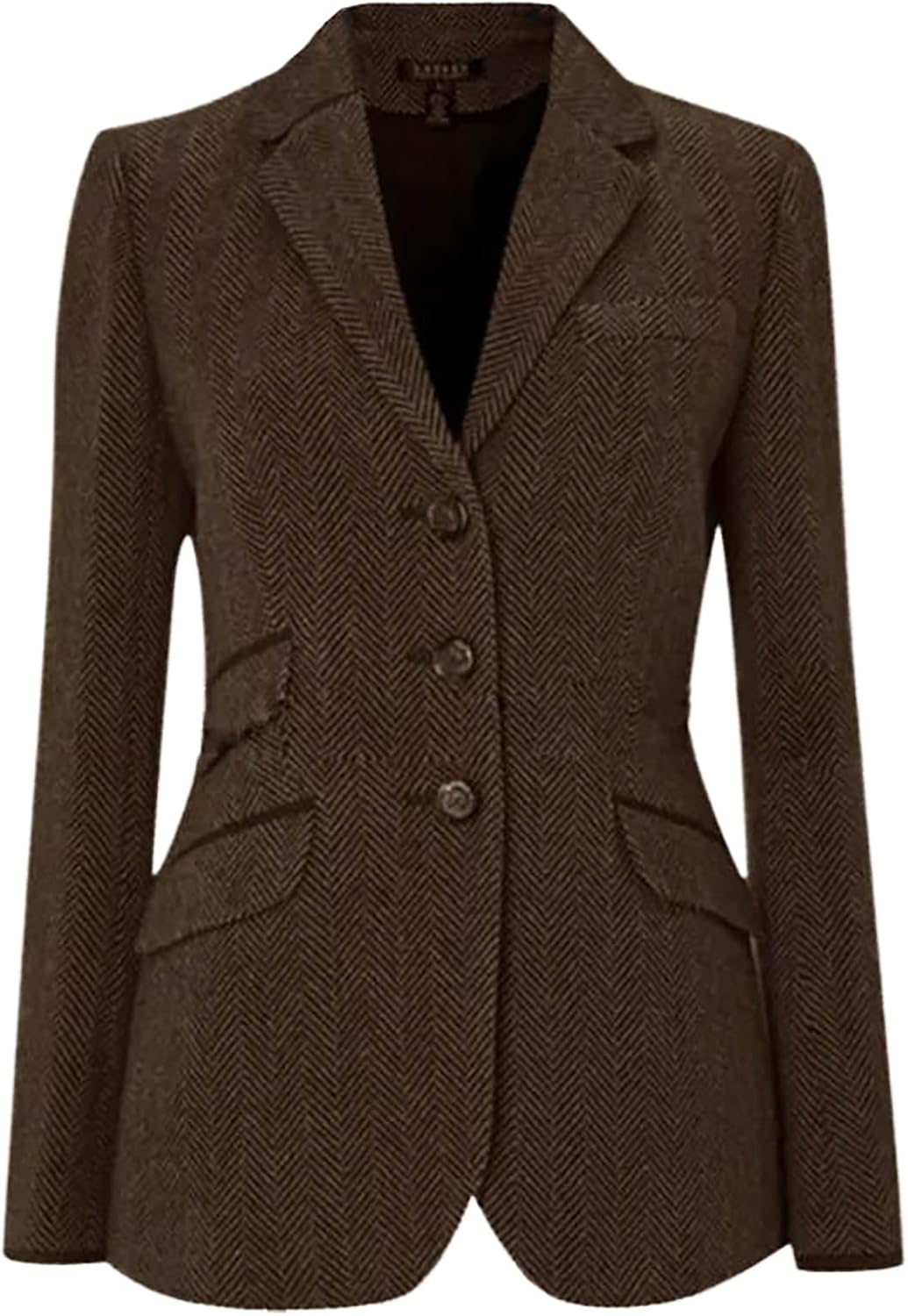 Women's Vintage Herringbone Blazer Jacket Notch Lapel Retro Single Breasted Flap Pocket Casual Party Classic