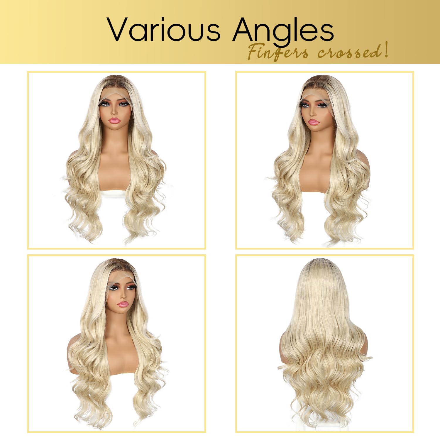Ombré-Perücke, blond, 33 x 10 cm, synthetische gewellte Lace-Front-Perücke, vorgezupft mit Babyhaar, 150% Dichte, Party, Date, Alltag, natürlich aussehend, 66 cm