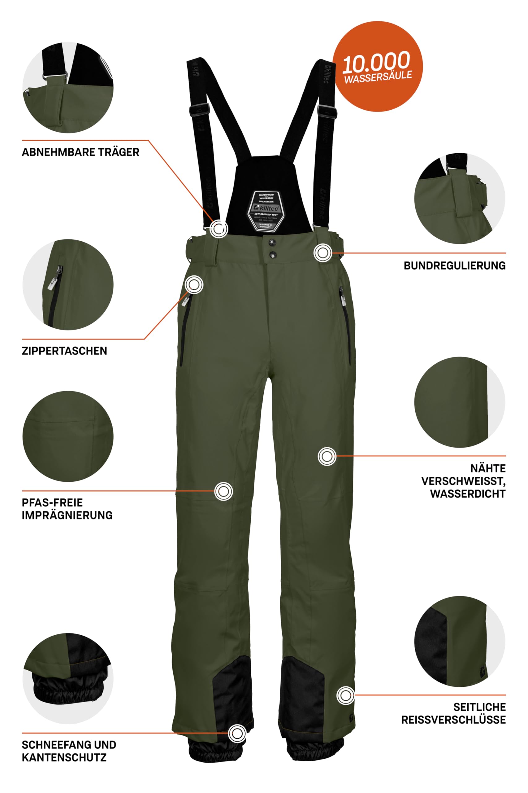 Killtec Herren Skihose/Funktionshose mit abnehmbaren Trägern, Kantenschutz und Schneefang Ksw 100 Enosh Mn Ski Pnts