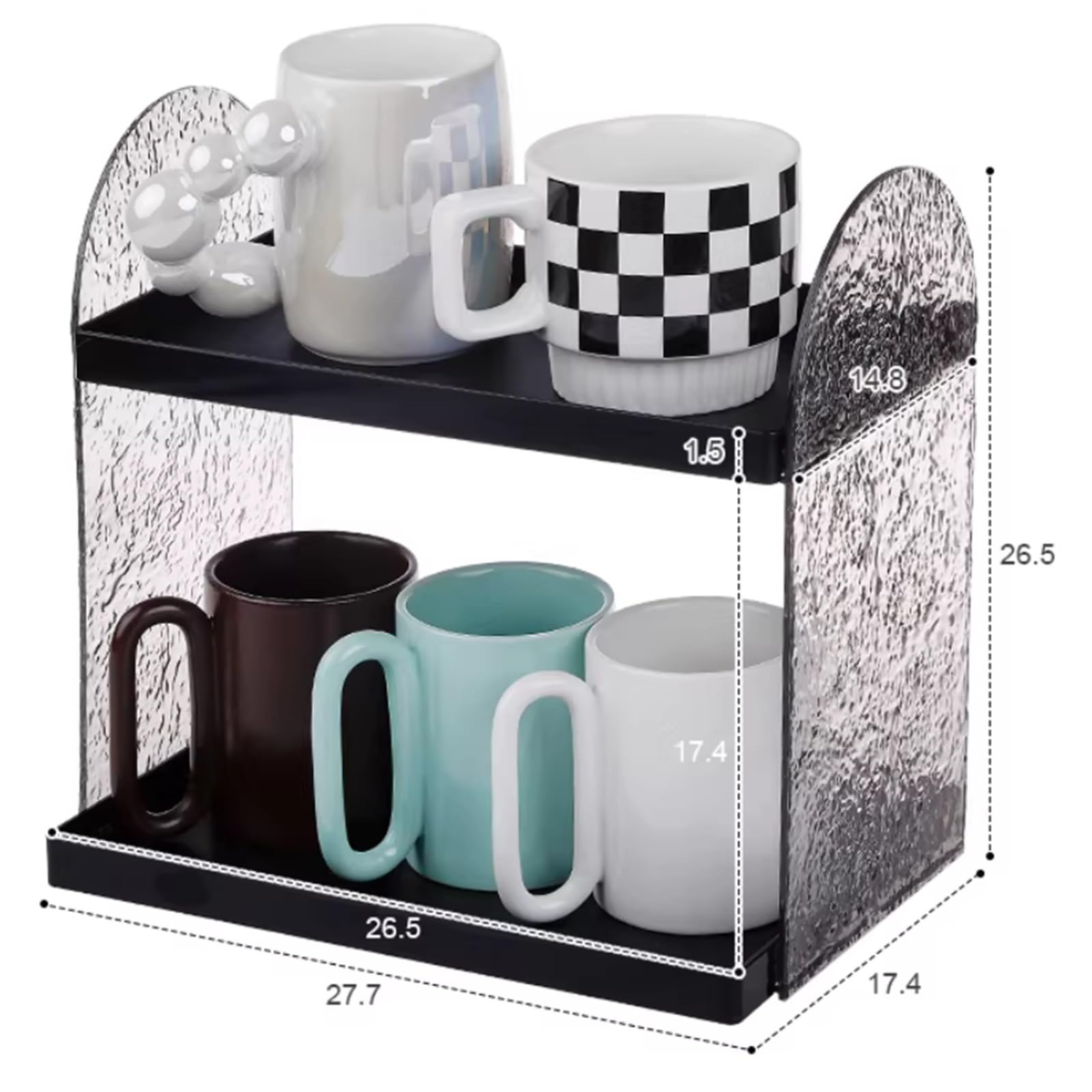 B3F7M4R9J2 Porta Tazze Coffee cup storage pantry bar counter acrylic holder double-layer tray(Nero)