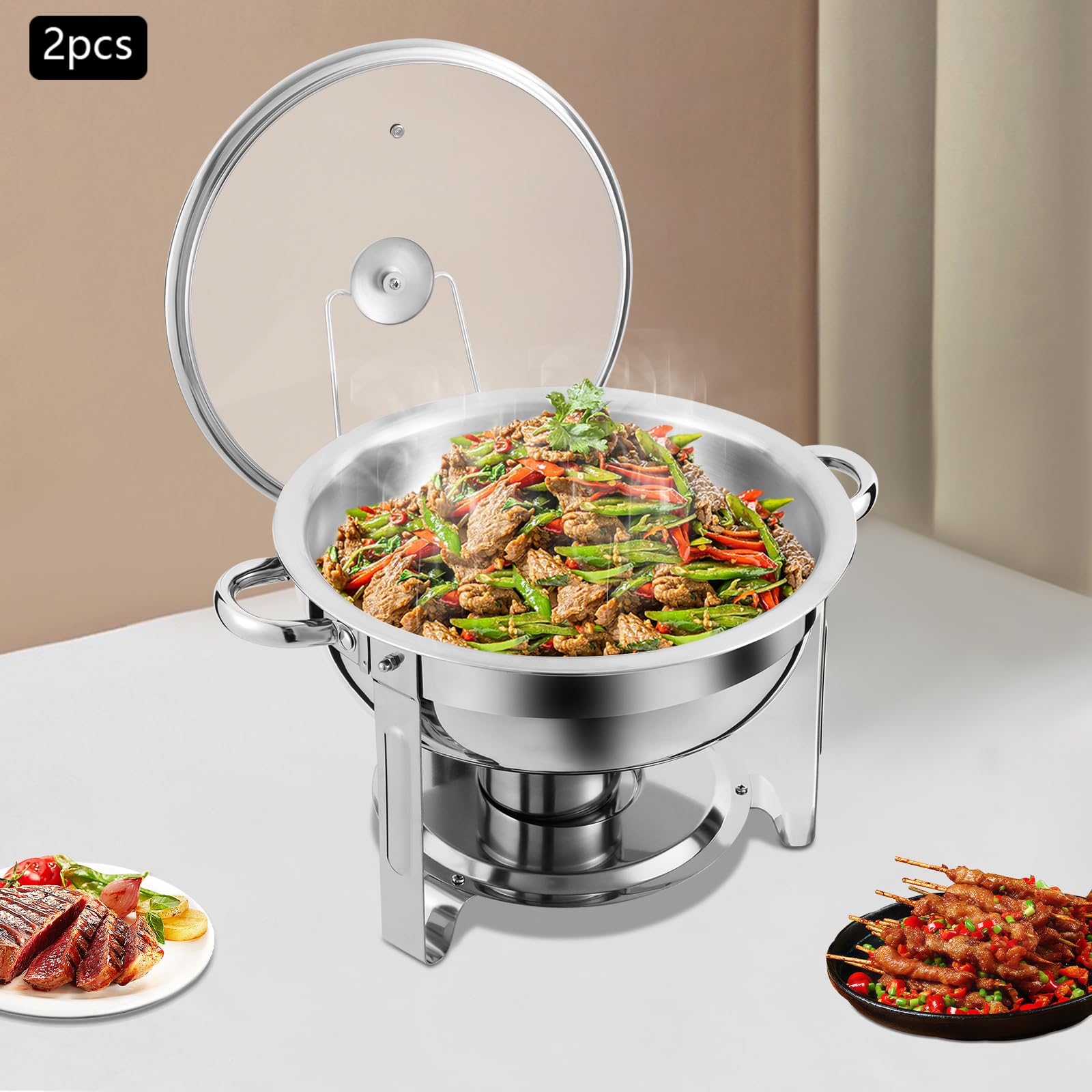 2 scaldavivande Buffetware Chafing Dish Argento con funzione di mantenimento del caldo adatto per buffet feste e alberghi