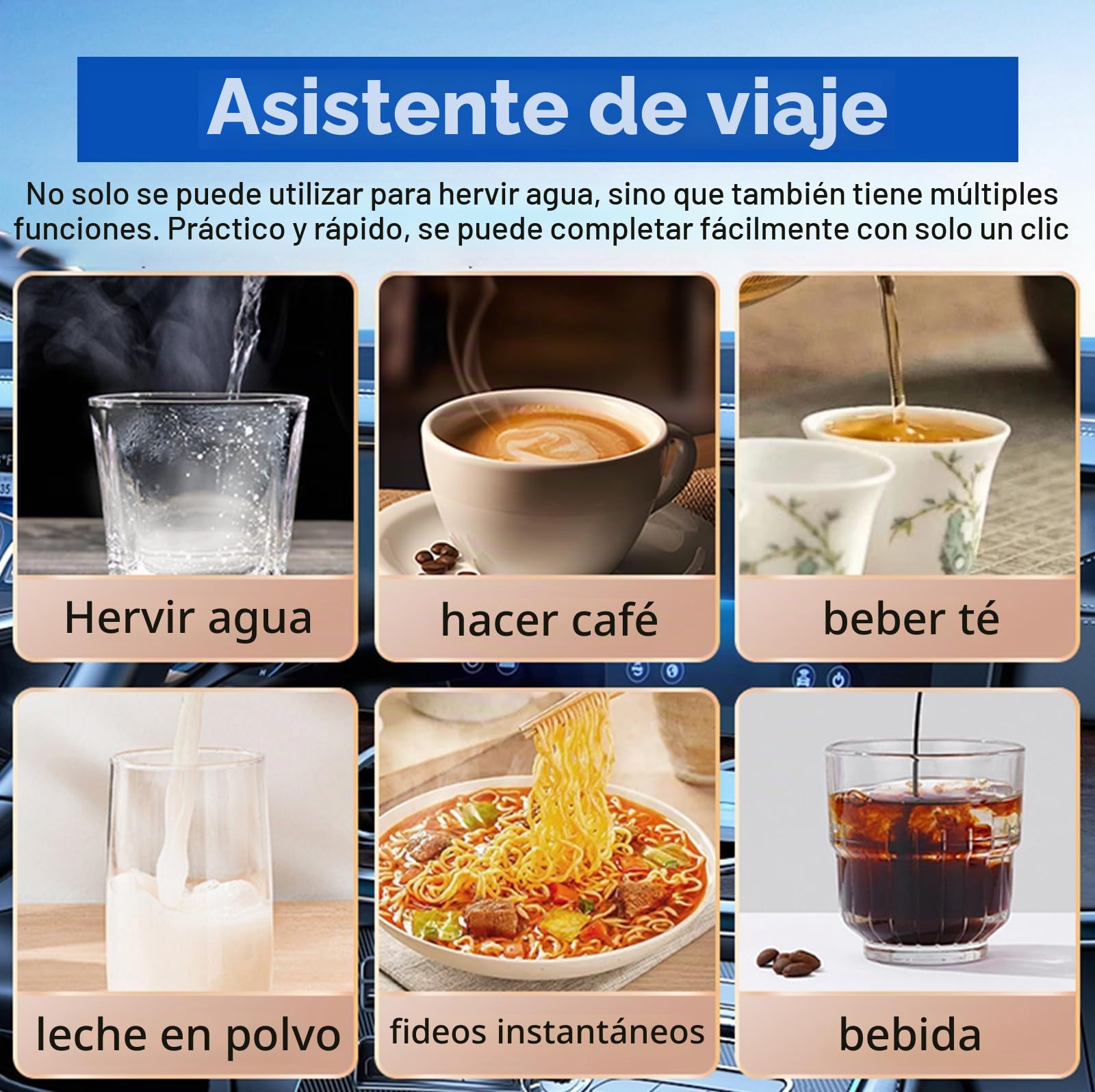 Hervidor de agua de viaje para coche, 12 V/24 V, 1,2 litros, de acero inoxidable, eléctrico, portátil, con encendedor de cigarrillos, hasta 100 ℃ con pantalla LCD para agua caliente, café, té, coche