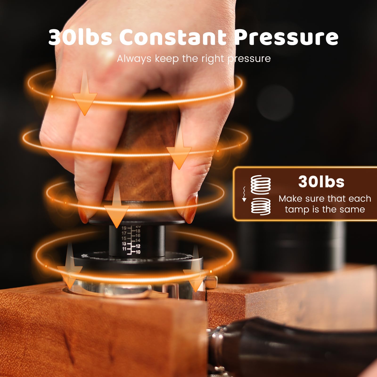 HOLIHOKY 54mm Tamper, Spring Loaded Coffee Tamper 54mm Self Levelling - Image 2