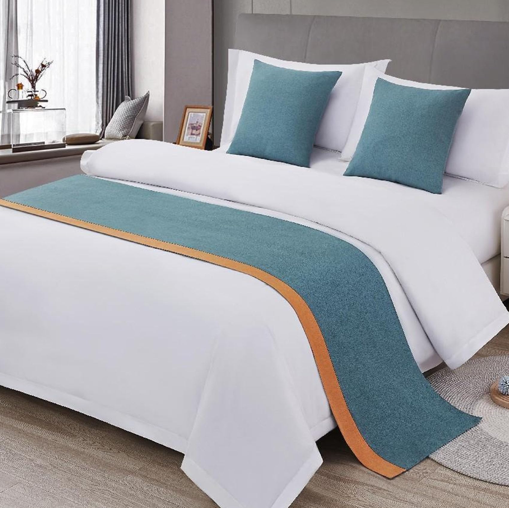 CLMETHE Cotton Linen Contrast Color Bed Runner Decorative Bed Scarf Bedding Protector Simple Bedspread for Hotel Home Wedding Guesthouse,E-50 * 180CM(1.2m bed)