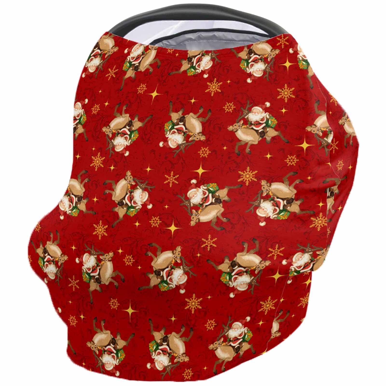 Nursing Cover for Breastfeeding Scarf, Dark Red Christmas Deer Santa Claus Baby Car Covers Super Soft Multi Use for Canopy Shopping Cart Cover Blanket Stroller Cover