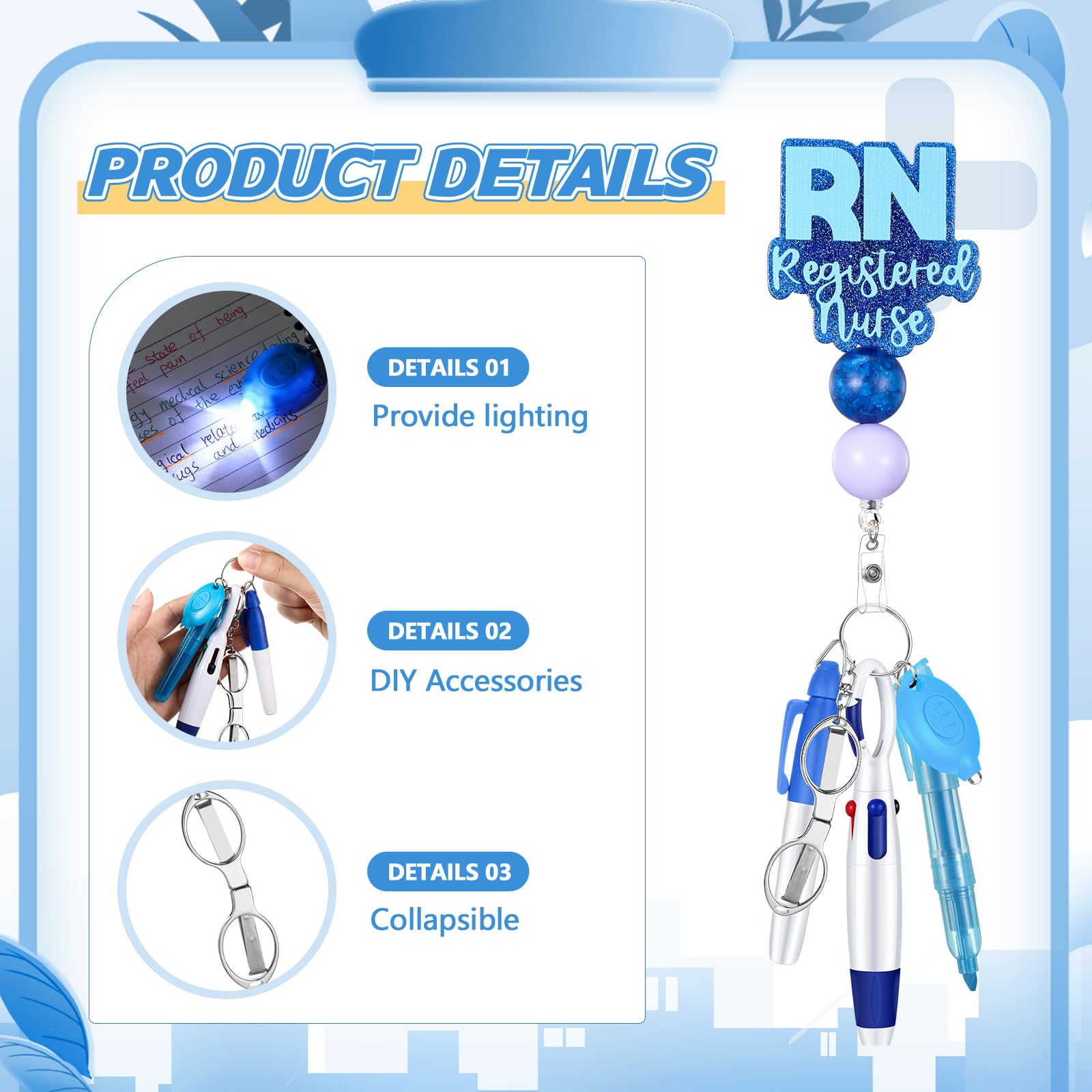 Dunzoom RN - Set di 6 accessori per infermiere, penne per infermieri, studenti (blu)