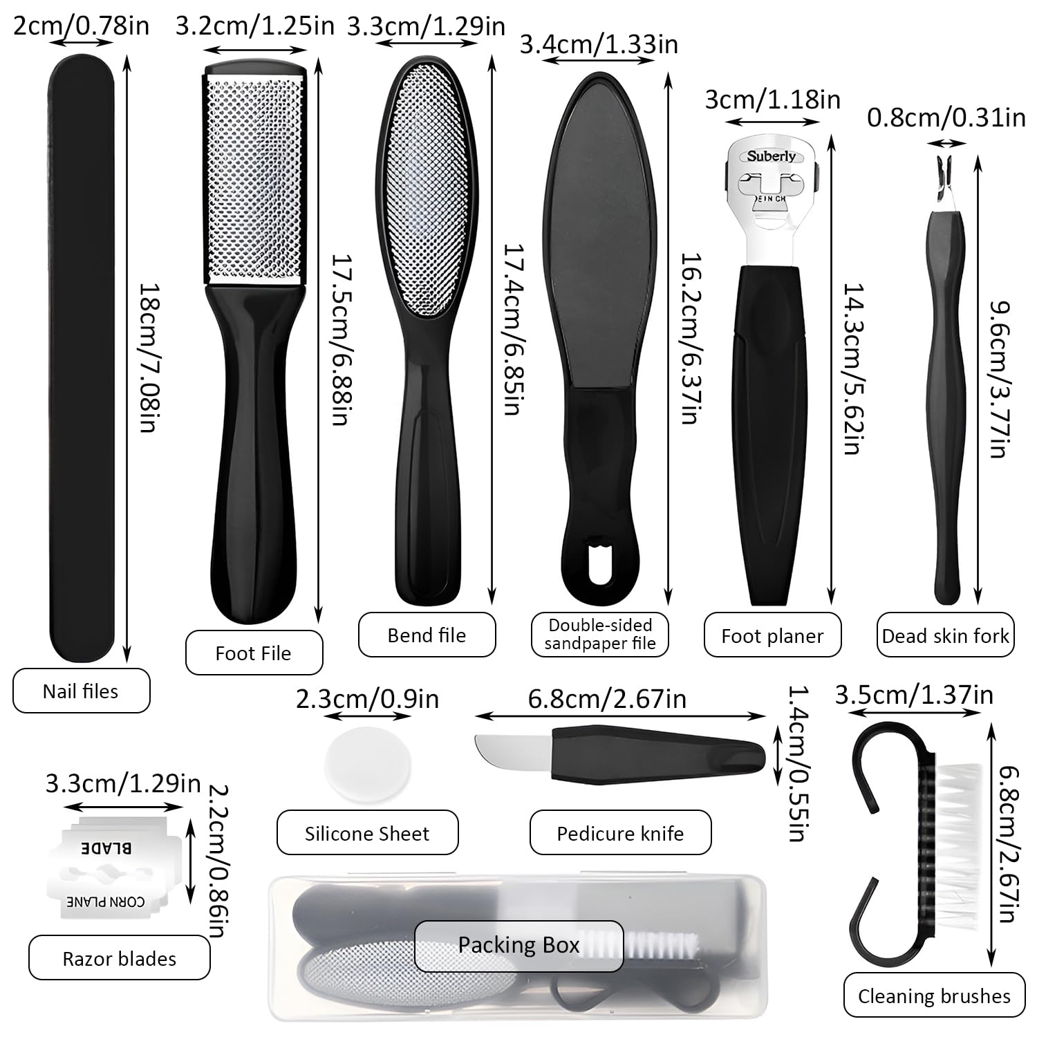 RZMZBY 10 Pezzi Kit Pedicure Professionale da Lime di Strumenti,Raspa Piedi Professionale,Kit per Pedicure,Lima per Piedi,Rimuove la Pelle Morta