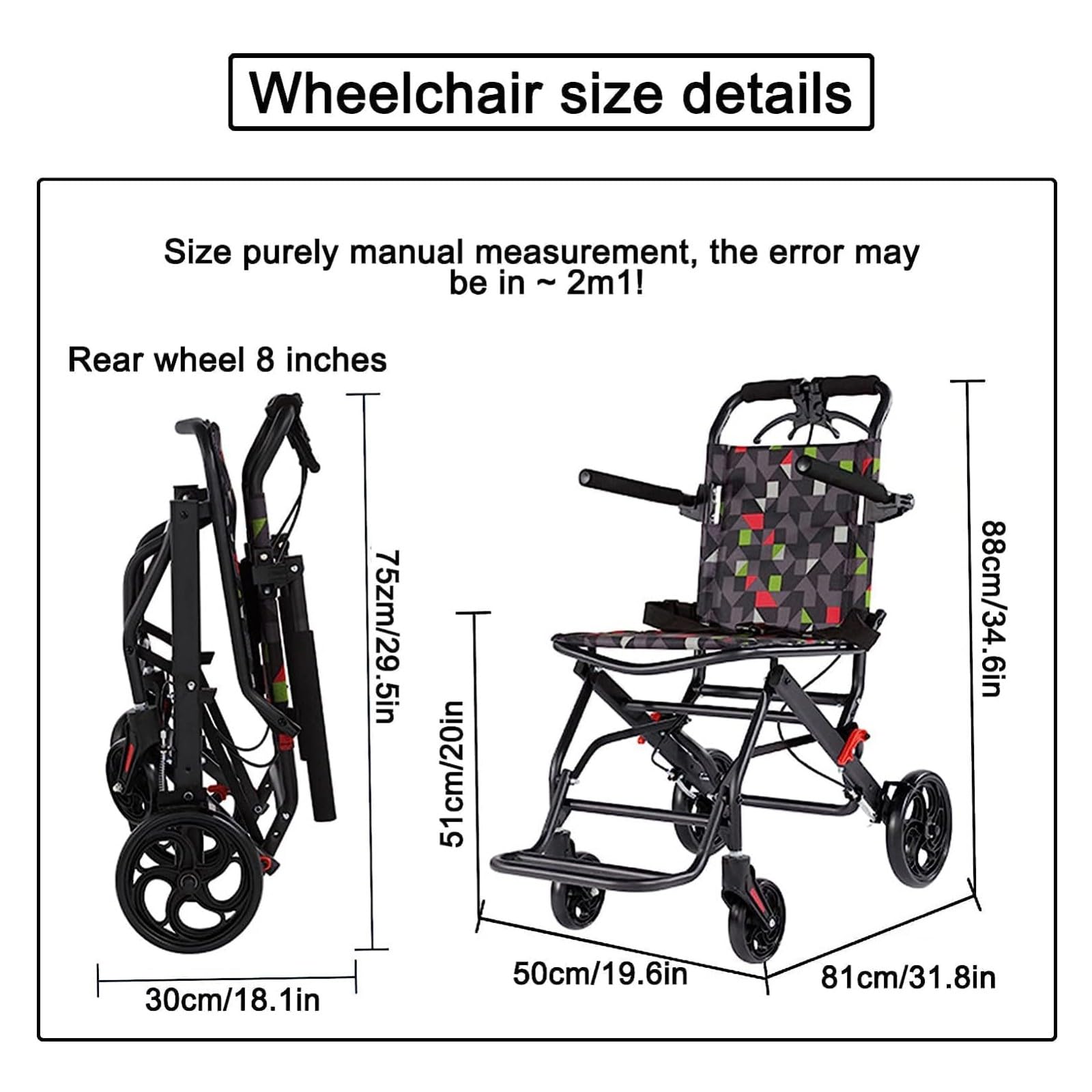 Silla De Ruedas De Tránsito,Silla De Ruedas Plegable Aluminio,Freno En Manetas,Reposapiés Plegables, Reposabrazos Abatibles,Ligera,hasta 100 Kg