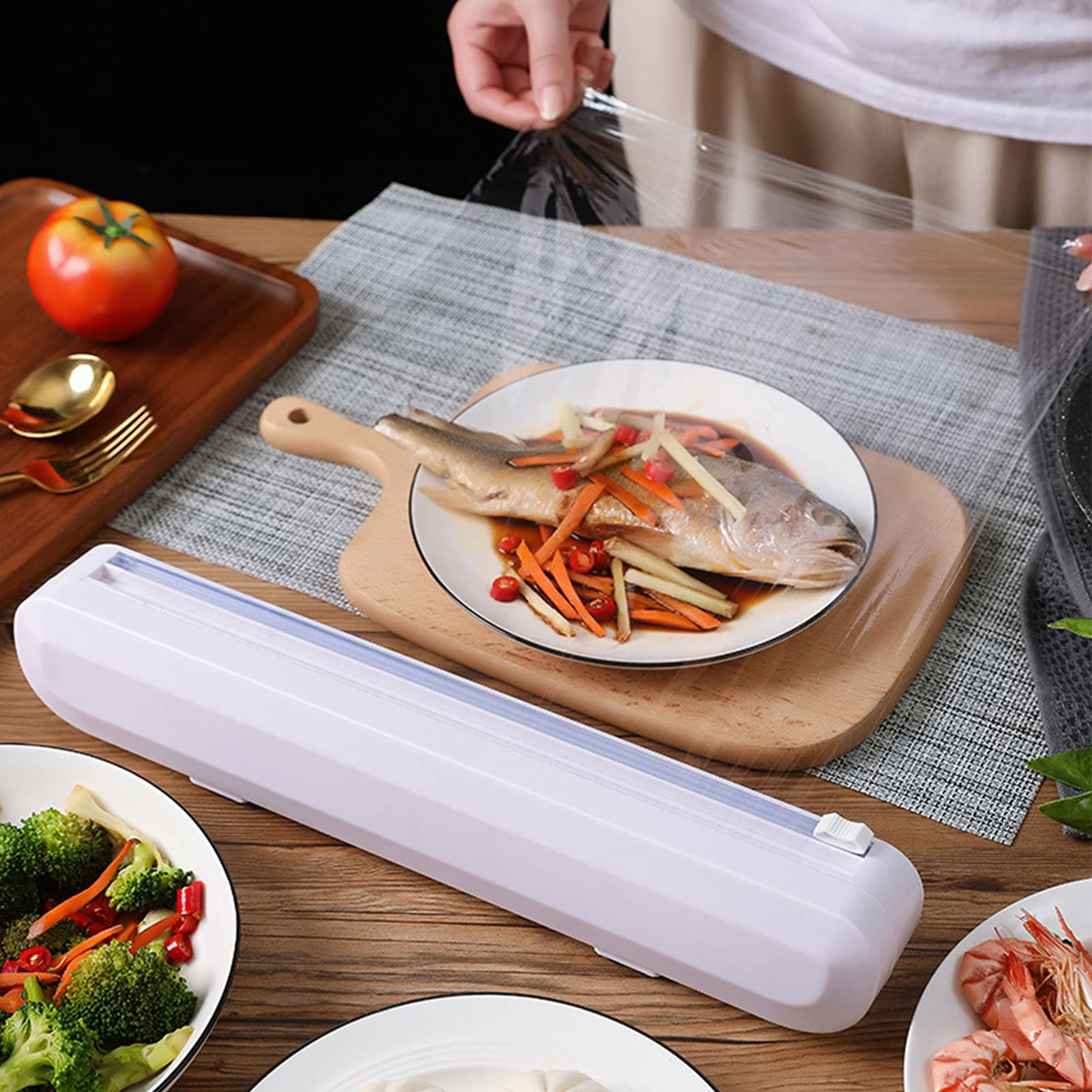 Découpeur film Étirable, Distributeur d'Emballage Alimentaire, Boîte De Rangement Et De Découpe Réglable, Pour Film Étirable, Feuille d'Étain, Cuisine à Domicile, Restaurant (style 2+membrane)