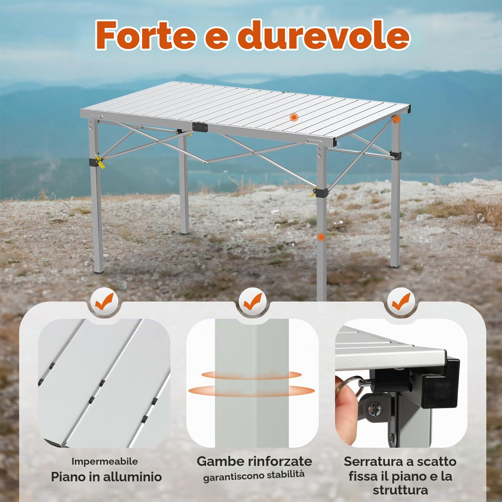 Join Nature Tavolo da campeggio pieghevole fino a 100 kg con borsa per il trasporto, in alluminio, per 6 persone, 118 x 70 cm, per campeggio, attività all'aperto, giardino, balcone, picnic (argento)