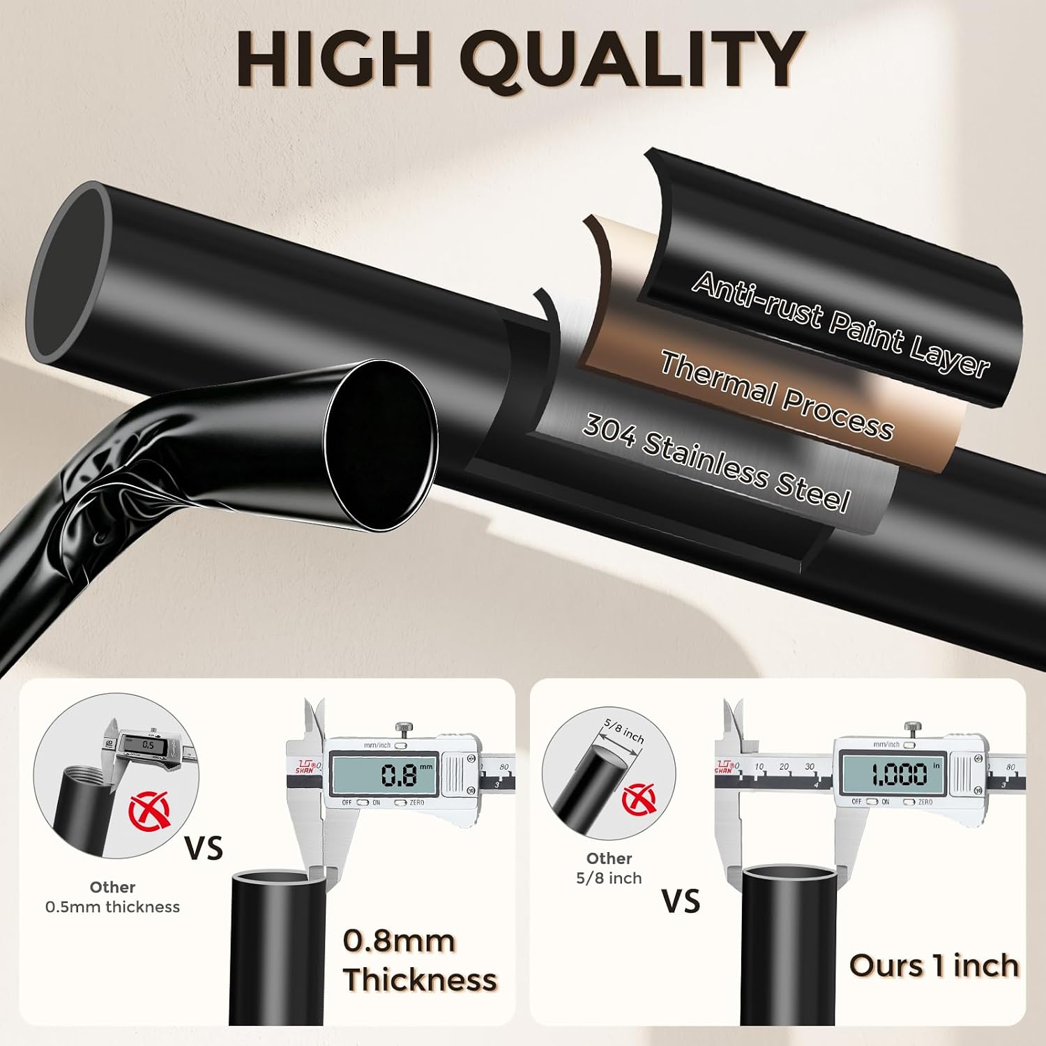 Black Curtain Rod 36-120 Inch, Heavy Duty Adjustable 1 Inch Diameter