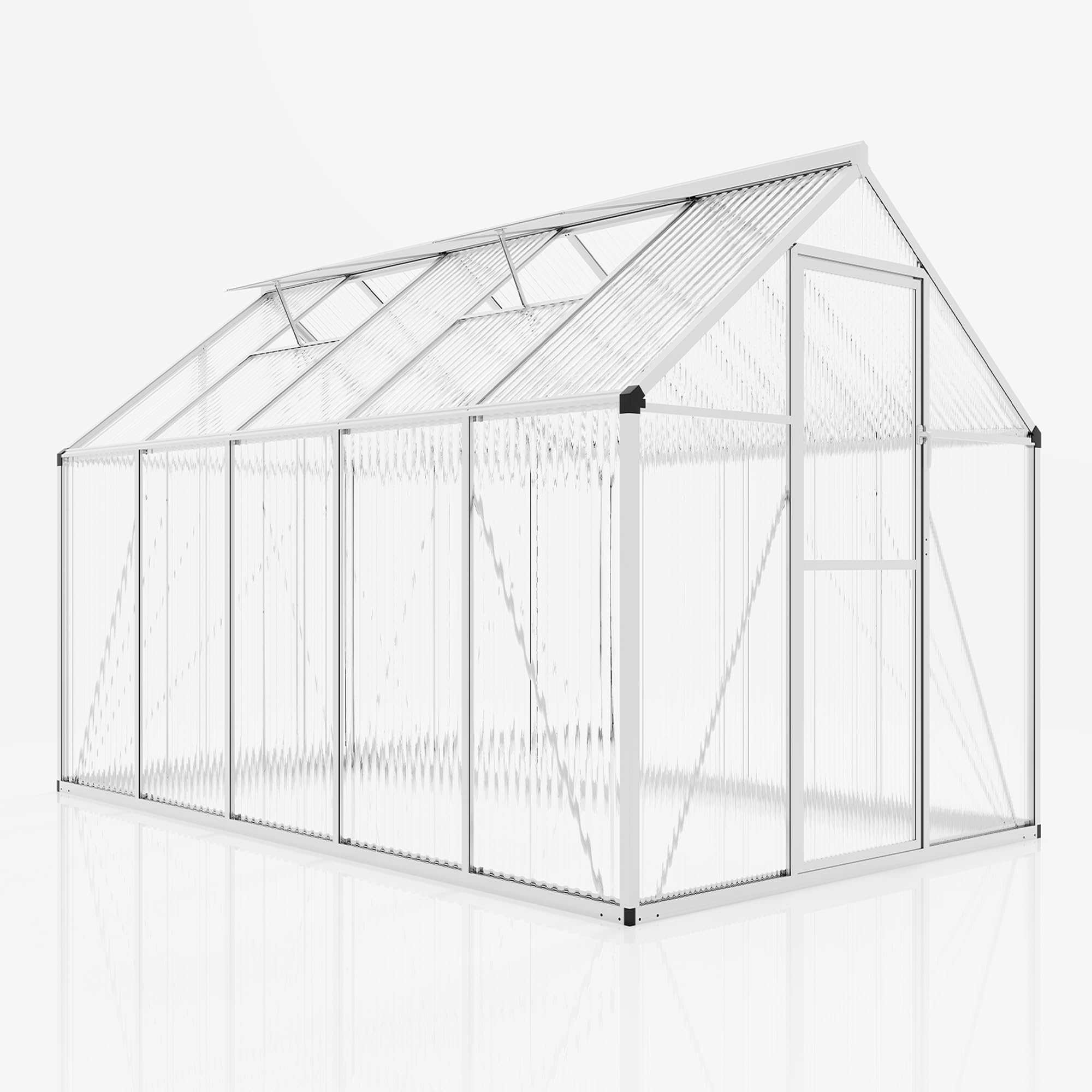 LUXOAK 181x303x195cm Gewächshaus mit Schnellmontage Verbindungen, stabilem Aluminiumrahmen und 2 Belüftungsfenstern, wetterfestes Hochleistungs-Gewächshaus für den Garten, Silber