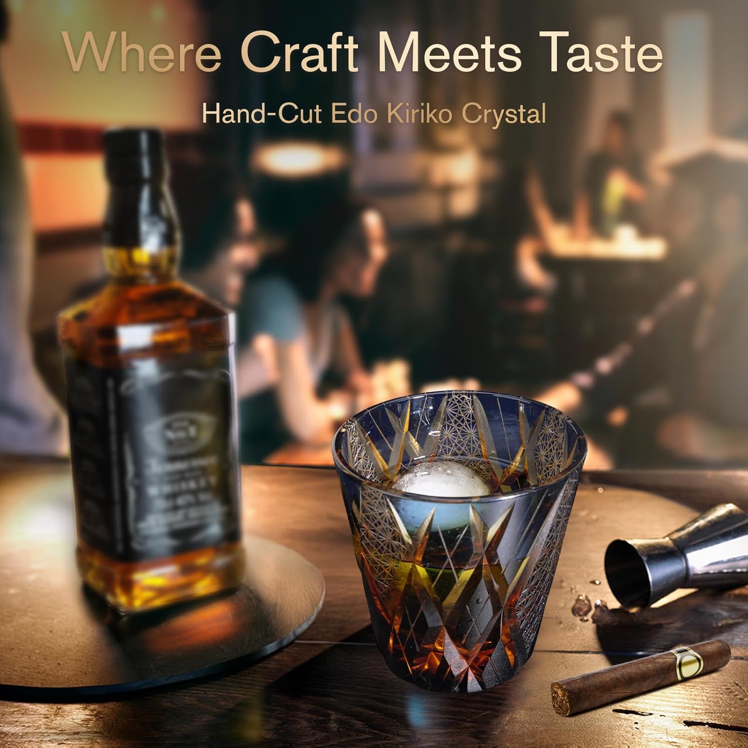 Edo Tokyo Kiriko Style Whiskey Glass – Handmade Crystal Tumbler for Bourbon, Scotch & Cocktails | Cut Glass Design, 8.5Oz | Japanese Old Fashioned Glass, Gift for Men&Women - Image 4