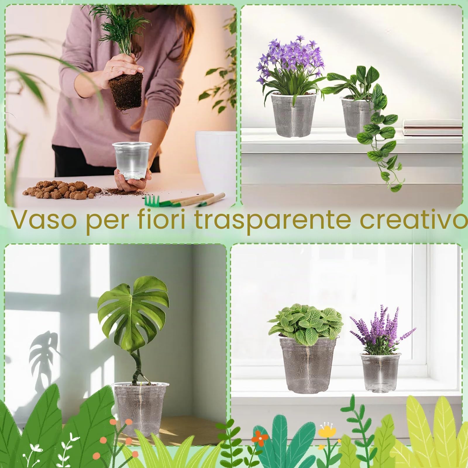 45 Pezzi Vasi per Piante Trasparenti 13/15/18cm Vaso per Orchidee con Fori Drenaggio Vasi in Plastica per Piantine Vaso da Vivaio in Plastica per Giardino Balcone Interni ed Esterni