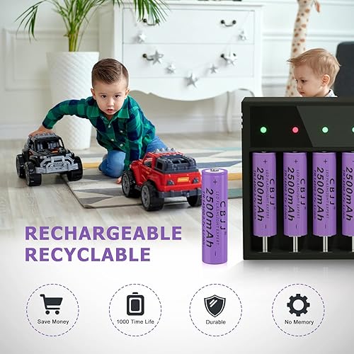 Miniatura 4 de 14500 Batería recargable de iones de litio de 3.7 V, 2500 mAh, 14500 batería recargable para linterna, juguetes (paquete de 4, morado)