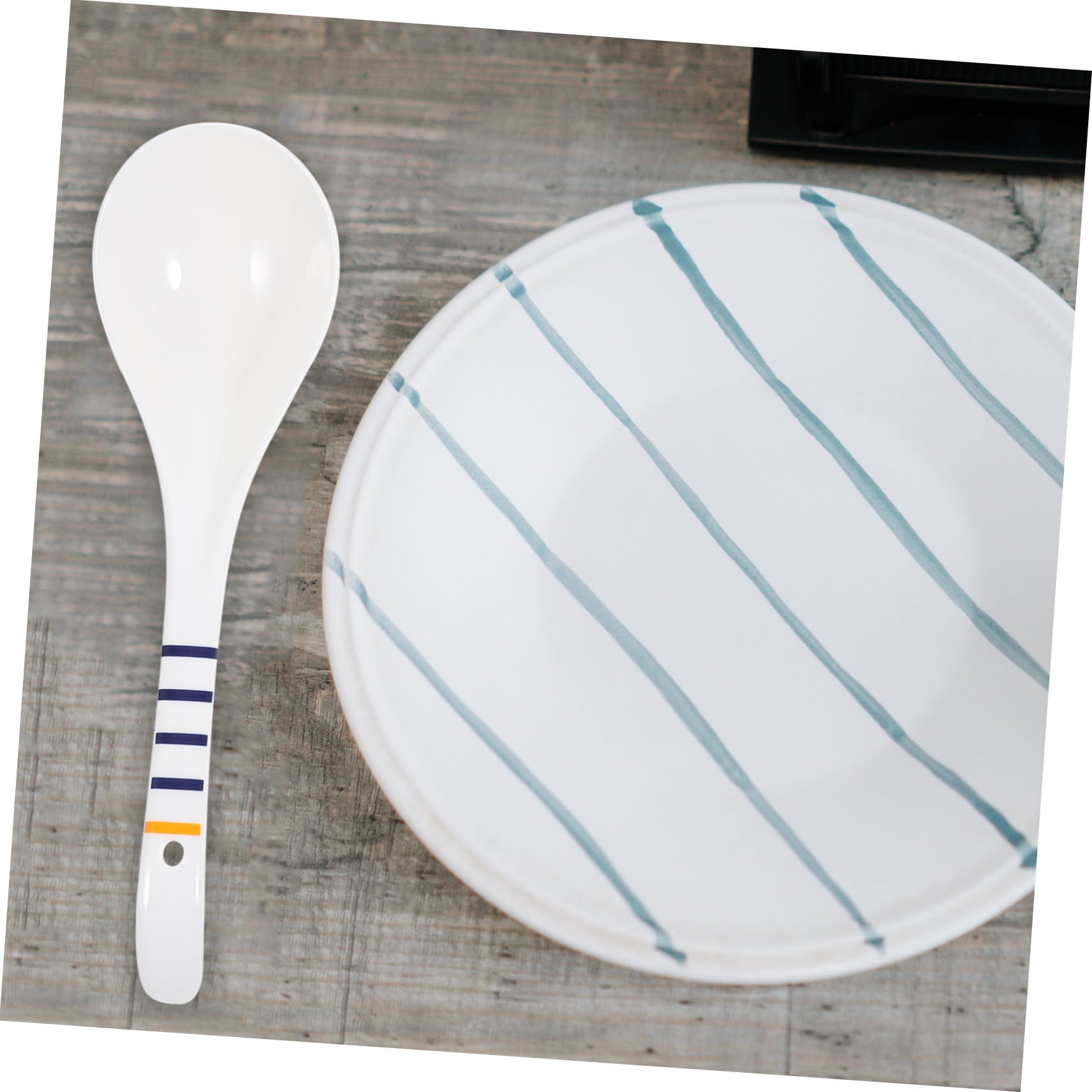 4 Stück Keramik Suppenlöffel mit Langem Geschwungenem Griff Spülmaschinengeeignet Japanisch Vintage für Suppe und Reisbrei