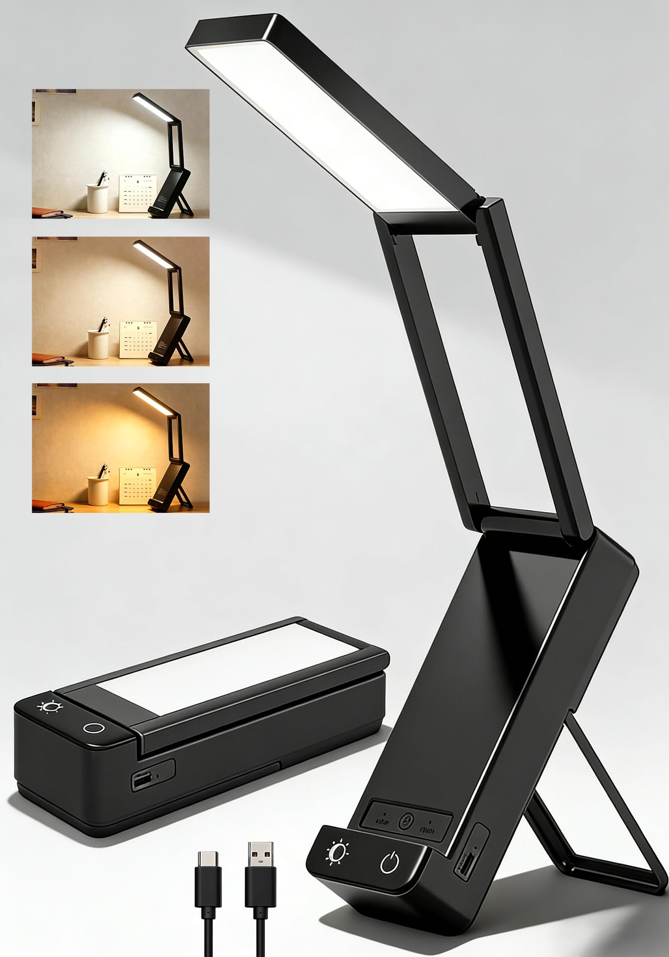 EZVALO 6000mAh Rechargeable Desk Lamp, Wireless Lamp with 3 Colour Temperatures, Dimmable Foldable LED Reading Light, Portable Cordless Lamp for Nail Art, Bedside, Crafting & Power Cuts (1, Black)