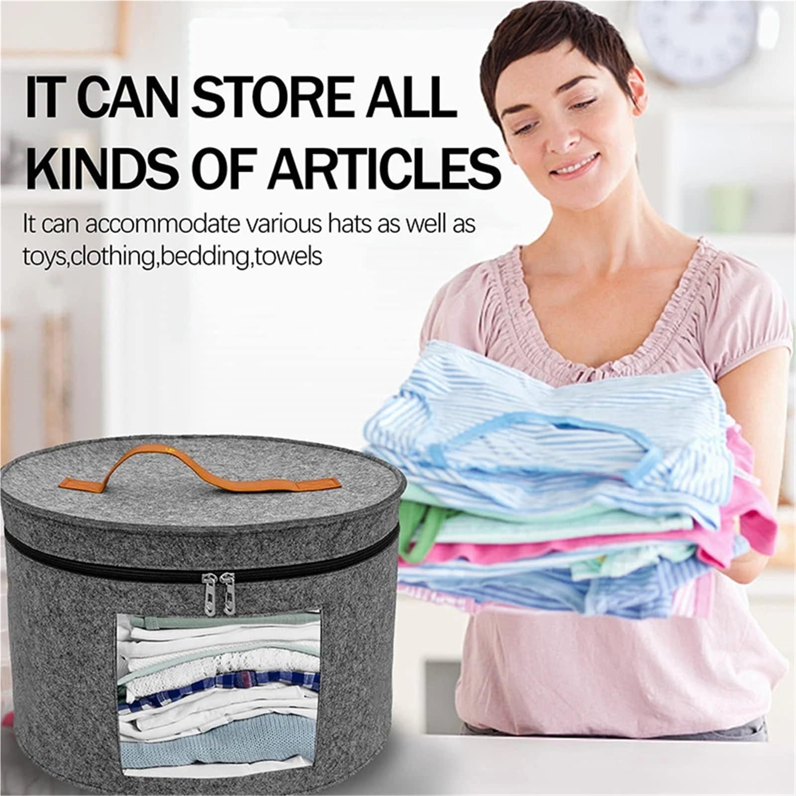 Hut Aufbewahrungsbox Fall Haushalt Runde Filz Lagerung Hüte Eimer Kleidung Organizer mit Reißverschluss Deckel Reisetaschen für Schrank oder Reise(Dark gray)
