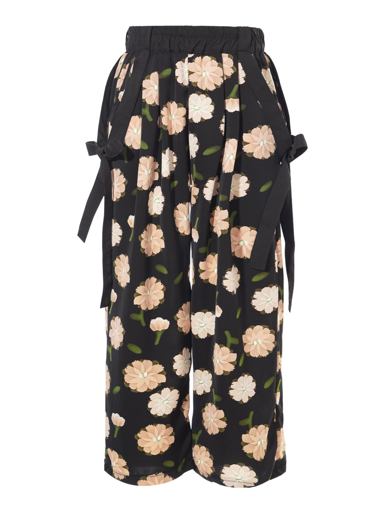 easyforever Kids Girls Boho Floral Printed Wide Leg Loose Trousers Yoga Workout Tie Bows Bottoms Casual Beach Pants Flower 5-6 Years