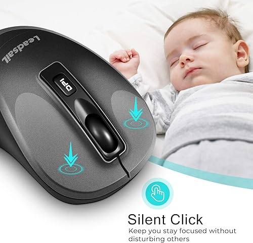 Miniatura 9 de LeadsaiL - Mouse inalámbrico para computadora 24 G portátil delgado inalámbrico con menos ruido para computadora portátil Mouse óptico con 6 botones