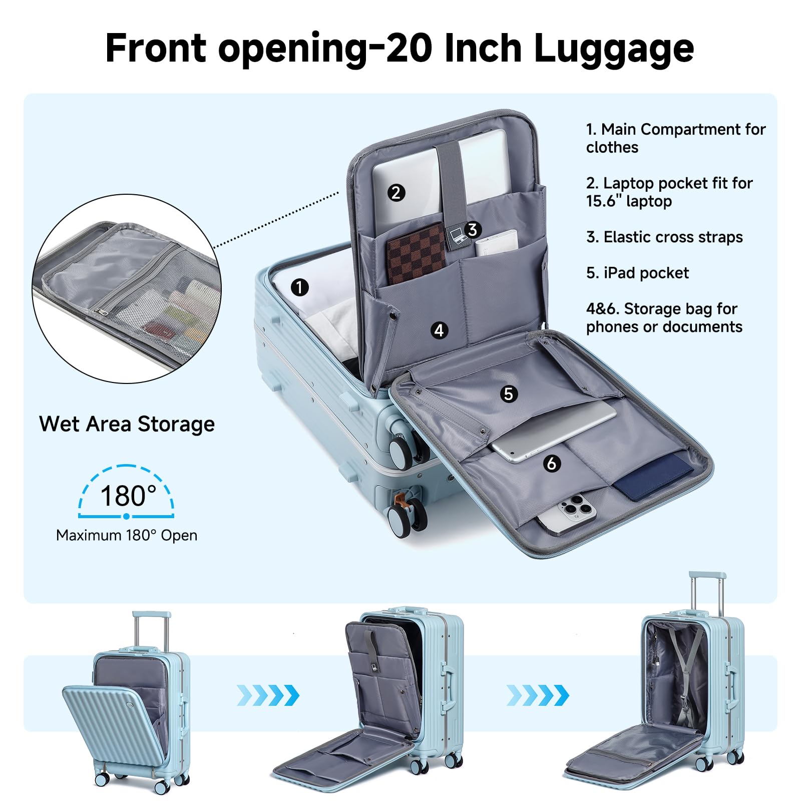 Sea choice Set di 2 Valigie Trolley in PC Bagaglio a Mano Set 2 Pezzi Valigie Rigide con 4 Doppie Ruote a 360° et Chiusura TSA 55cm/78cm con Ricarica USB, Porta bicchieri